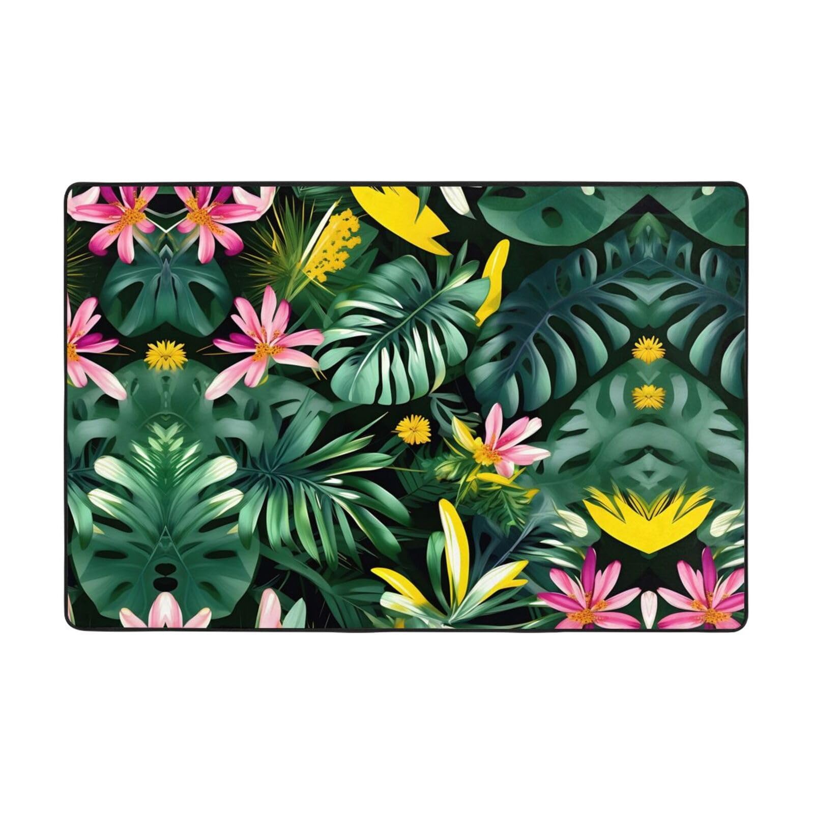 Tapis de salon imprimé floral feuilles tropicales pour chambre cocon