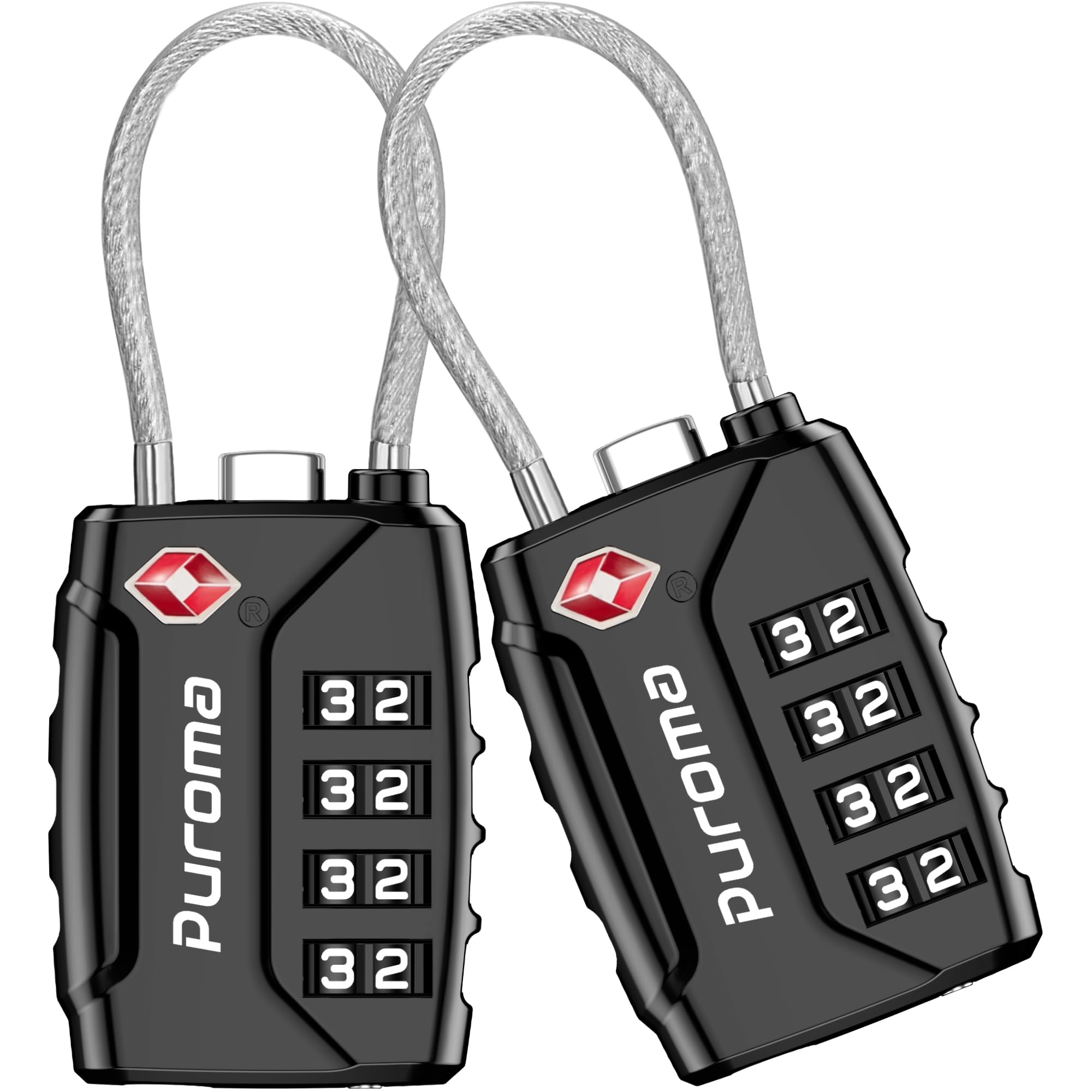 Puroma 2 Pack TSA Approved Luggage Locks, 4 Digit Combination Travel Locks Resettable Code Lock with Zinc Alloy Body for Suitcase, Toolbox, Backpack, Bag, Gym Locker (Black)