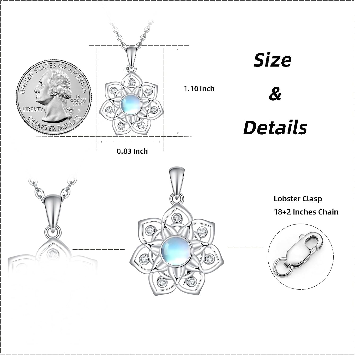 Lotus Yoga Chakra Moonstone Pendant Necklace S925 Sterling Silver Necklace Yoga Gifts for Sister Daughter Women - Image 7