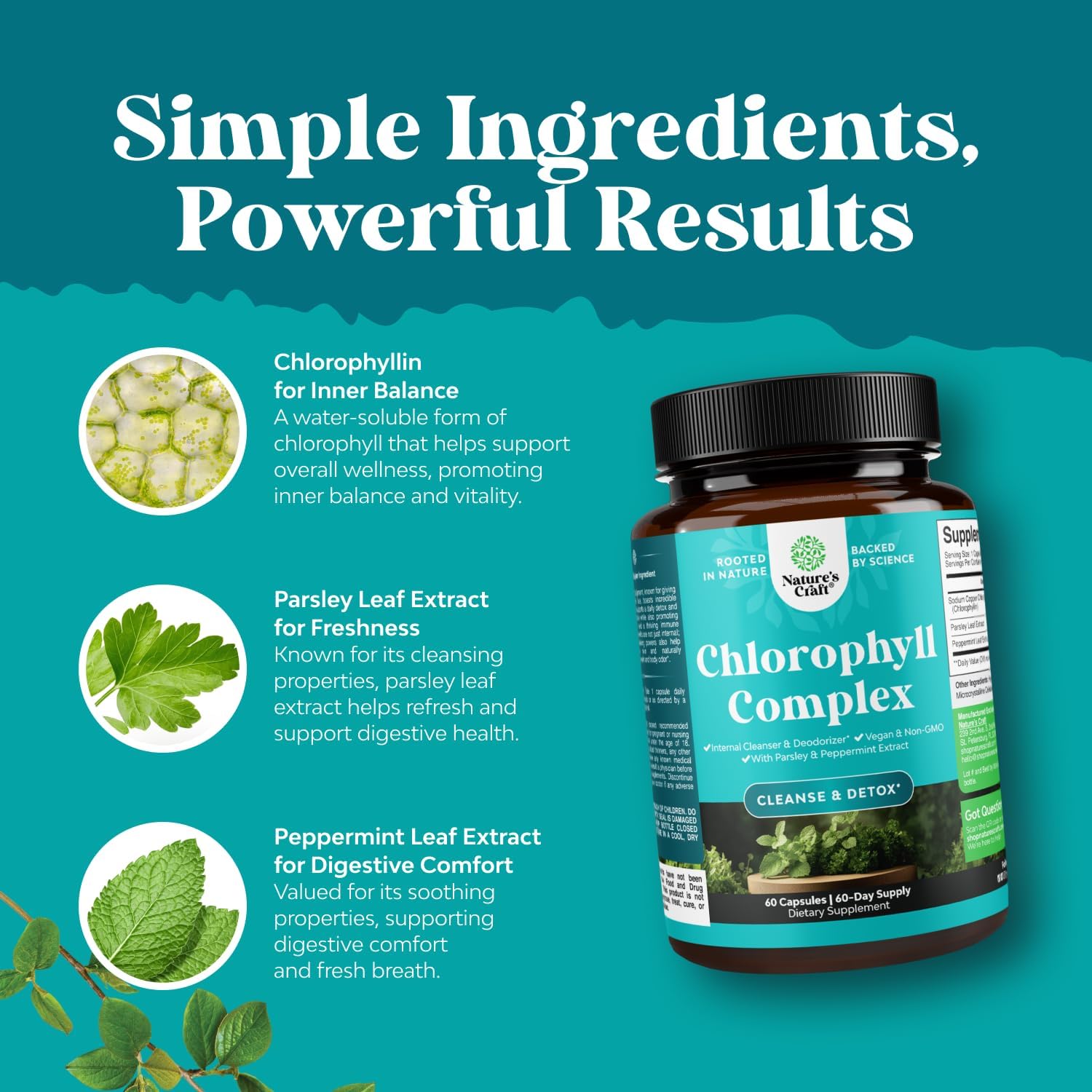 Chlorophyll Complex Capsules Internal Deodrant Pills- 60 Count — Amazon image 4