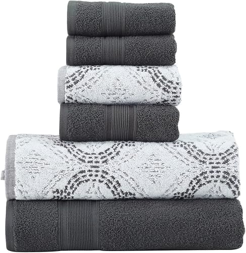 Modern Threads Capri - Juego de 6 toallas reversibles de hilo jacquard teñido, toallas de baño, toallas de mano y paños de baño, superabsorbentes y