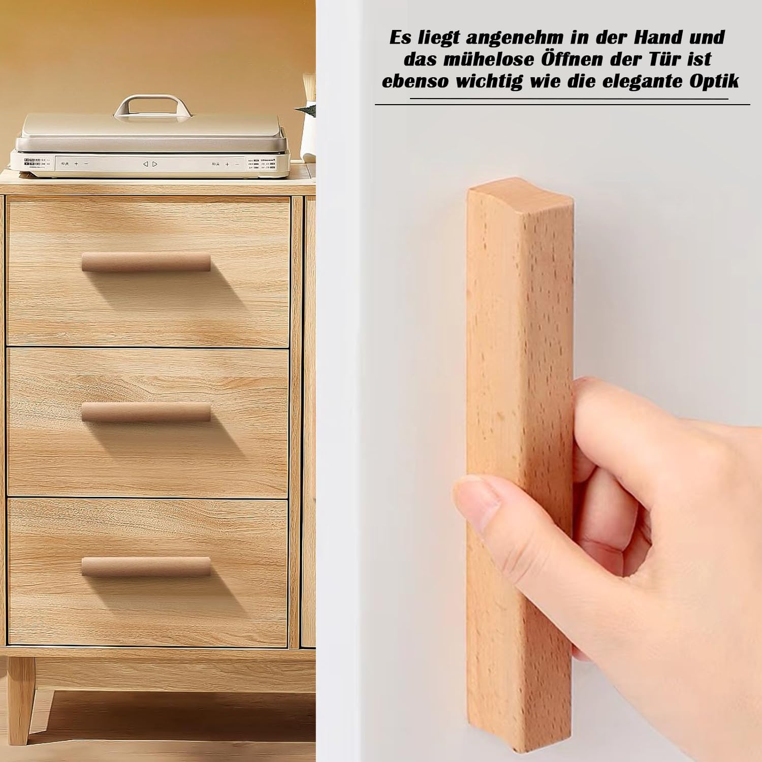 6 Stuks Houten Kastgrepen - Massief Hout 100mm Met Gatafstand 64mm Voor Keuken & Meubels