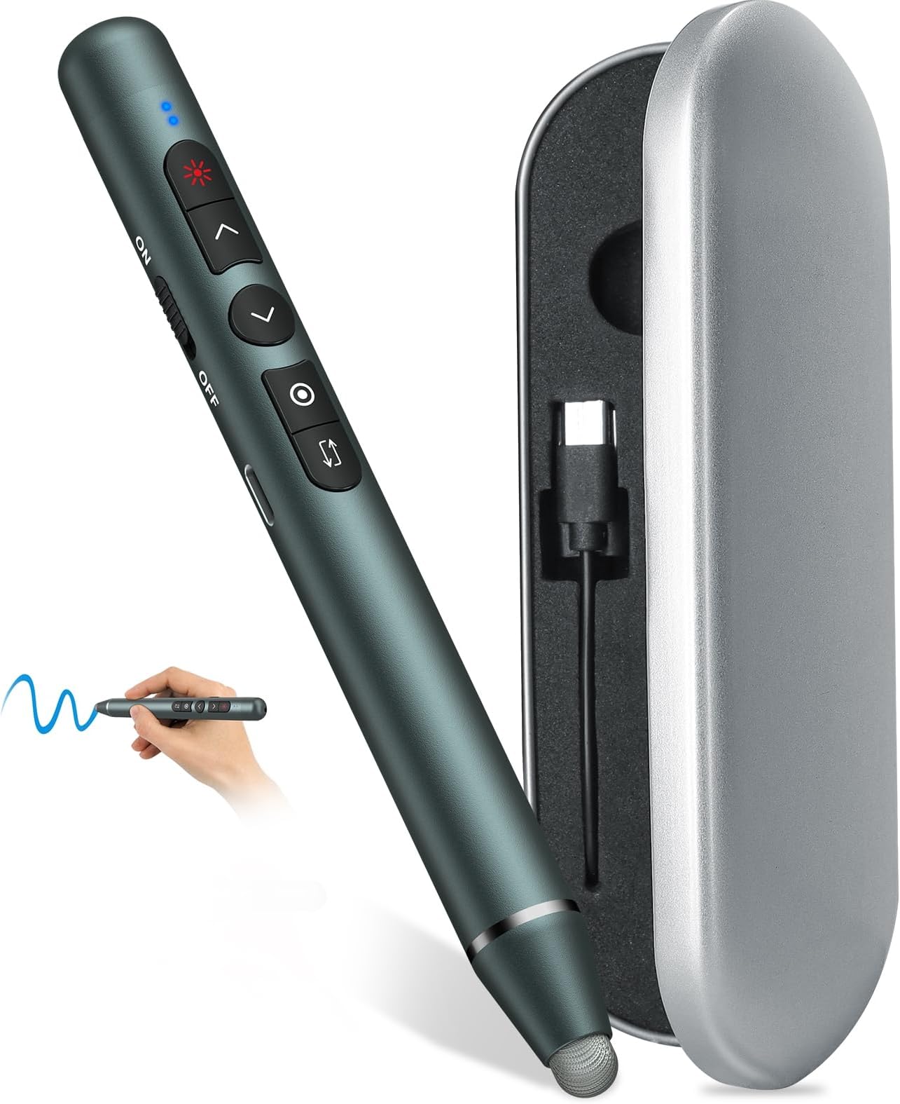 3-in-1 Rechargeable Presentation with Red Light Pointer & Stylus Pen - 2.4GHz Remote Control - Wireless Presenter Remote - USB Receiver - Slide Advancer Compatible with Mac/Computer -PPT/Keynote/Prezi