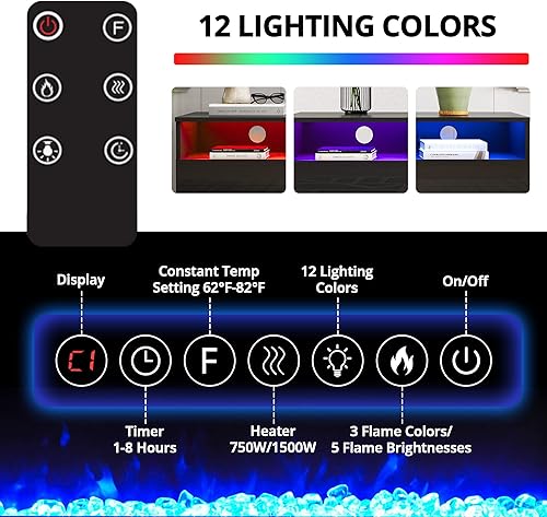 Miniatura 2 de Cozy Castle Soporte de TV con chimenea eléctrica de 30 pulgadas de hasta 75 pulgadas, soporte de TV LED de alto brillo moderno para TV de 65 y 70
