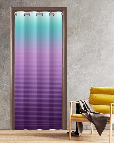 Cortina opaca para puerta de 78 pulgadas de largo para dormitorio, con aislamiento térmico y ojales, cortinas opacas con ojales, color morado, verde