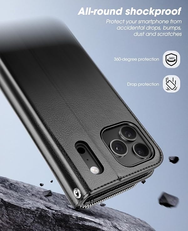 OCASE for iPhone 17 Pro Crossbody Wallet Case - Stylish PU Leather Handbag Phone Purse with Zipper Closure, Card Slots & RFID Blocking - Wrist Strap, Lanyard, Kickstand - Black by OCASE - Used condition - Image 6