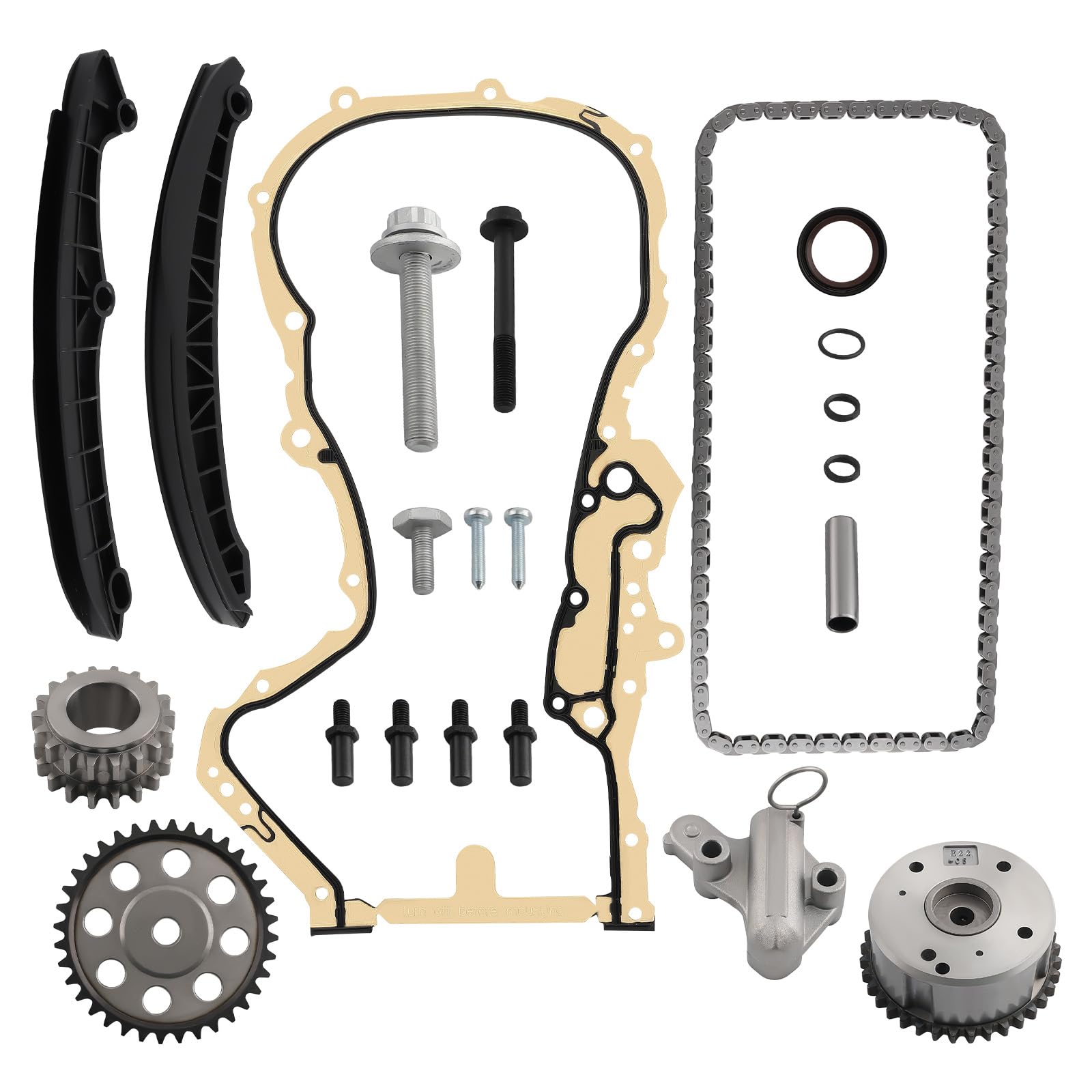 maXpeedingrods Kit de chaîne de distribution pour Audi A1 A3 VW Golf V Passat B6 1.4 TSI 1.6 FSI avec tendeur et rails coulissants 03C103825A 03C109158A 03E109511S2 03E109511