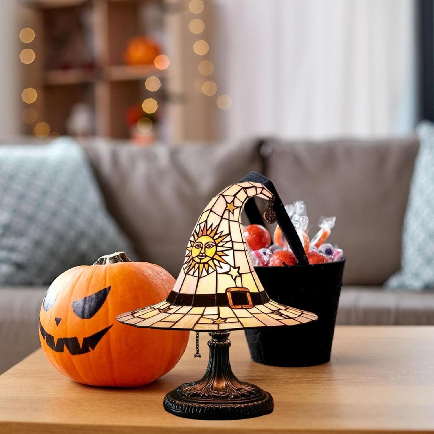 輝く魔女帽子ランプ魔女帽子ナイトライト樹脂ベッドサイドナイトライトテーブルランプ部屋の寝室の装飾樹脂のため