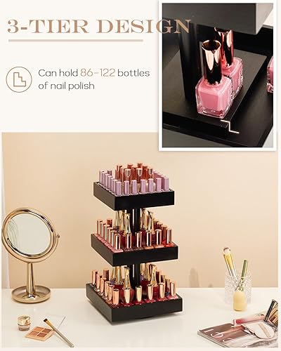 Miniatura 9 de Homde Organizador de esmalte de uñas de bambú, soporte de almacenamiento giratorio de 360 grados para esmalte de uñas con organizadores de escalera