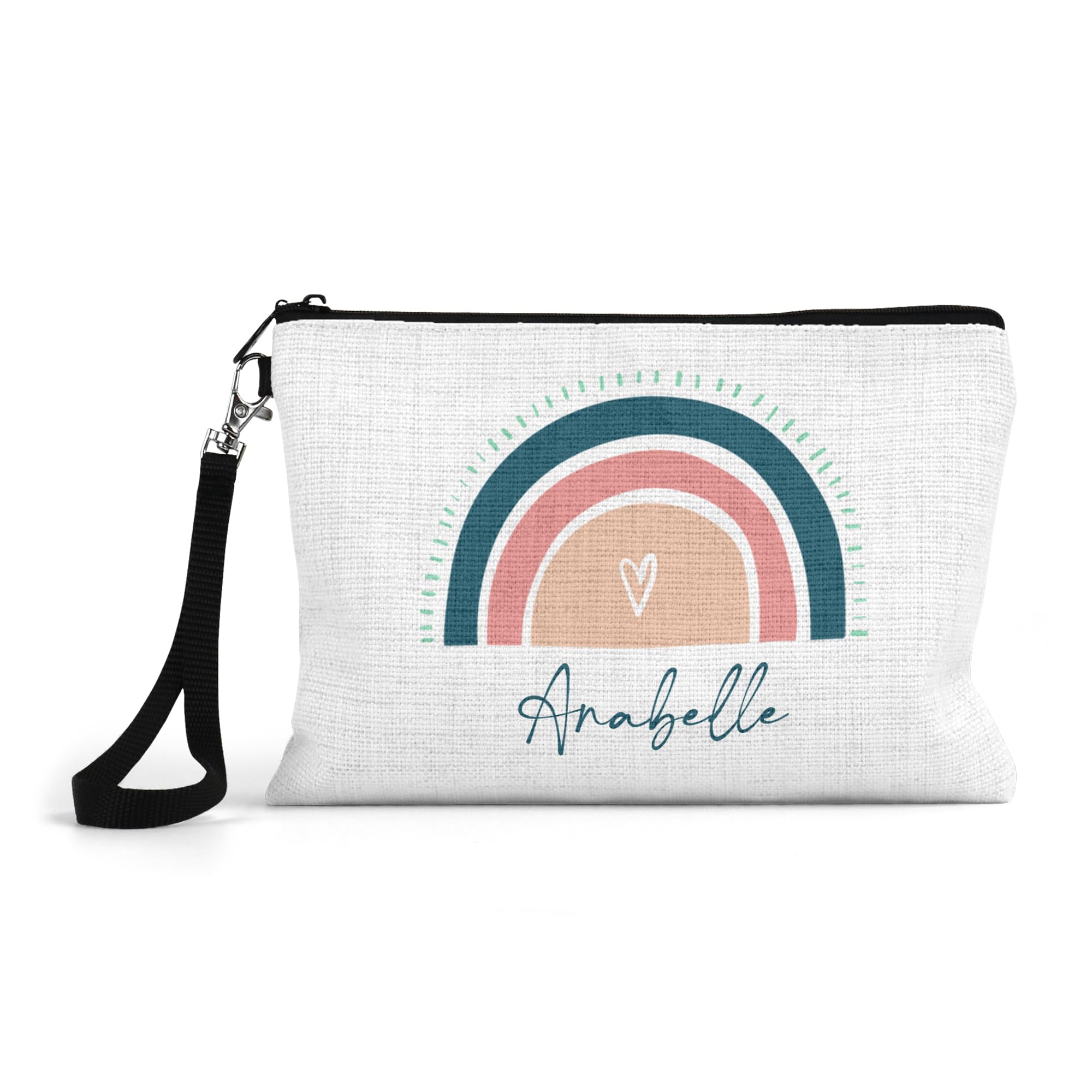 Print Maniacs Personalised Large Pencil Case Canvas Kids Boys Girls Back to School Office Stationary Make Up Organizers Rainbow Bag (Teal, Add Name)