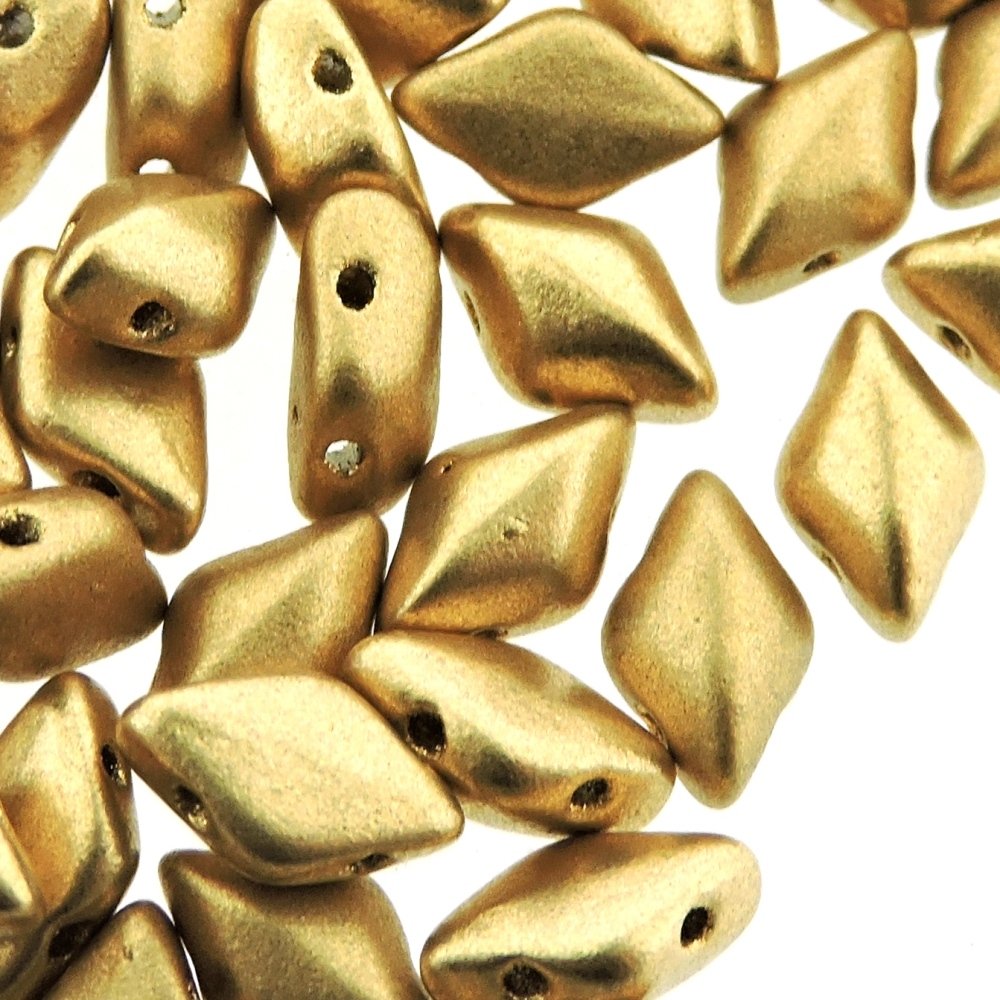 Czech Glass GemDuo Beads, 2-Hole Diamond Shaped Beads 5x8mm, 10 Grams, Crystal Pale Gold