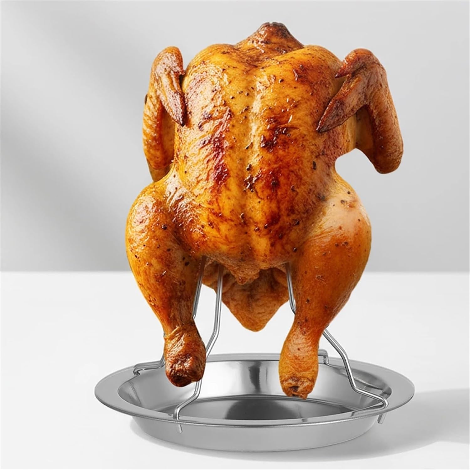 2sets Outdoor Stainless Steel Chicken Roaster Grill Set for Picnic/BBQ Sturdy Rack Wide Base Anti-Tip BBQ