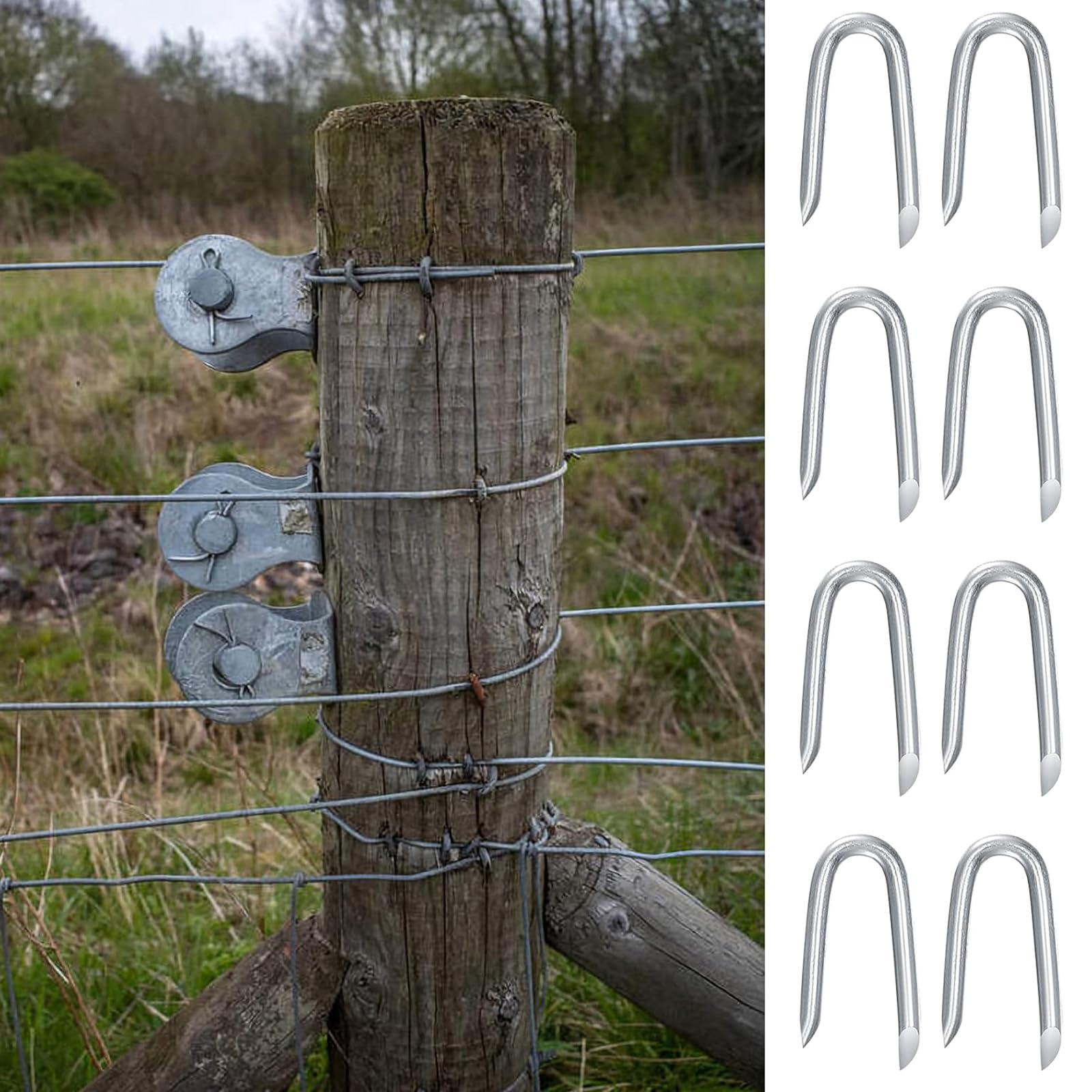 Shurhome 200 Pcs Fence UShaped Staple Chicken Wire Netting Fencing Staple UShaped Fasteners Nails Steel Wire Fencing Staple