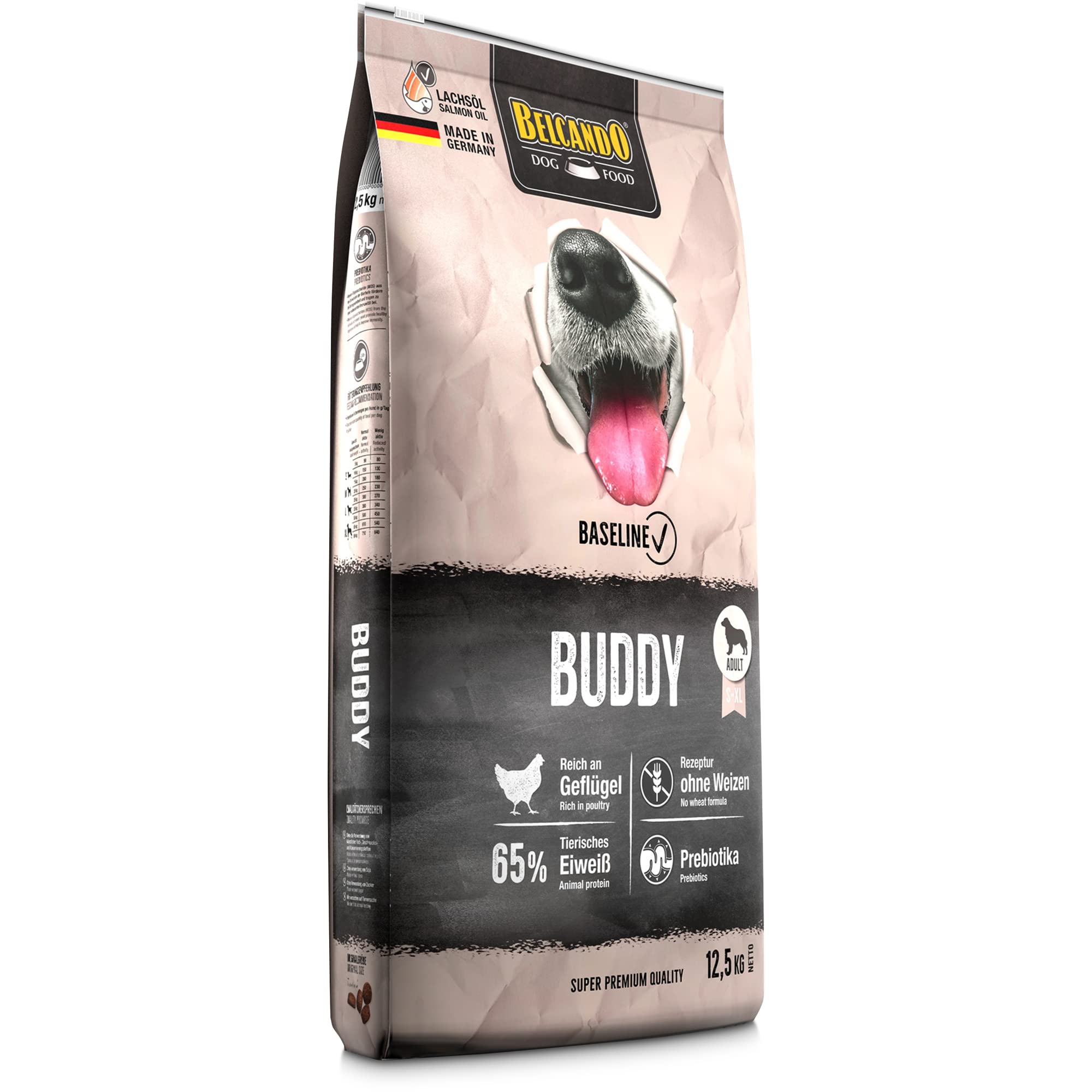 BELCANDO Baseline Buddy [12,5kg] Cibo secco per cani | Per cani adulti da 1 anno con attività normale | Adatto a tutte le razze | Con prebiotici per una flora intestinale sana