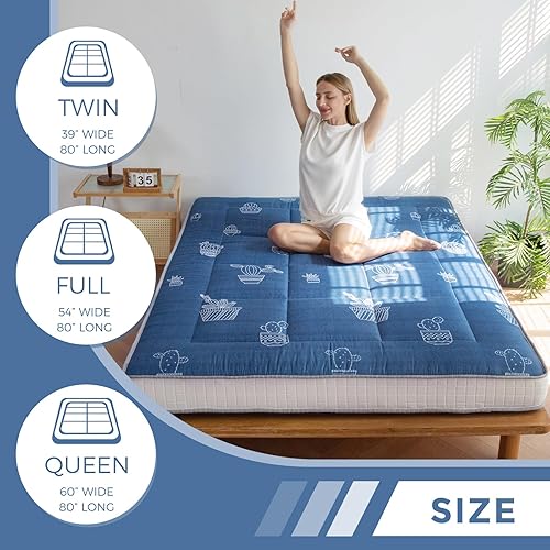 Miniatura 3 de MAXYOYO Colchón de futón extra grueso de 6 pulgadas, con patrón de cactus, almohadilla de tatami, colchón japonés para adultos, colchón enrollable,