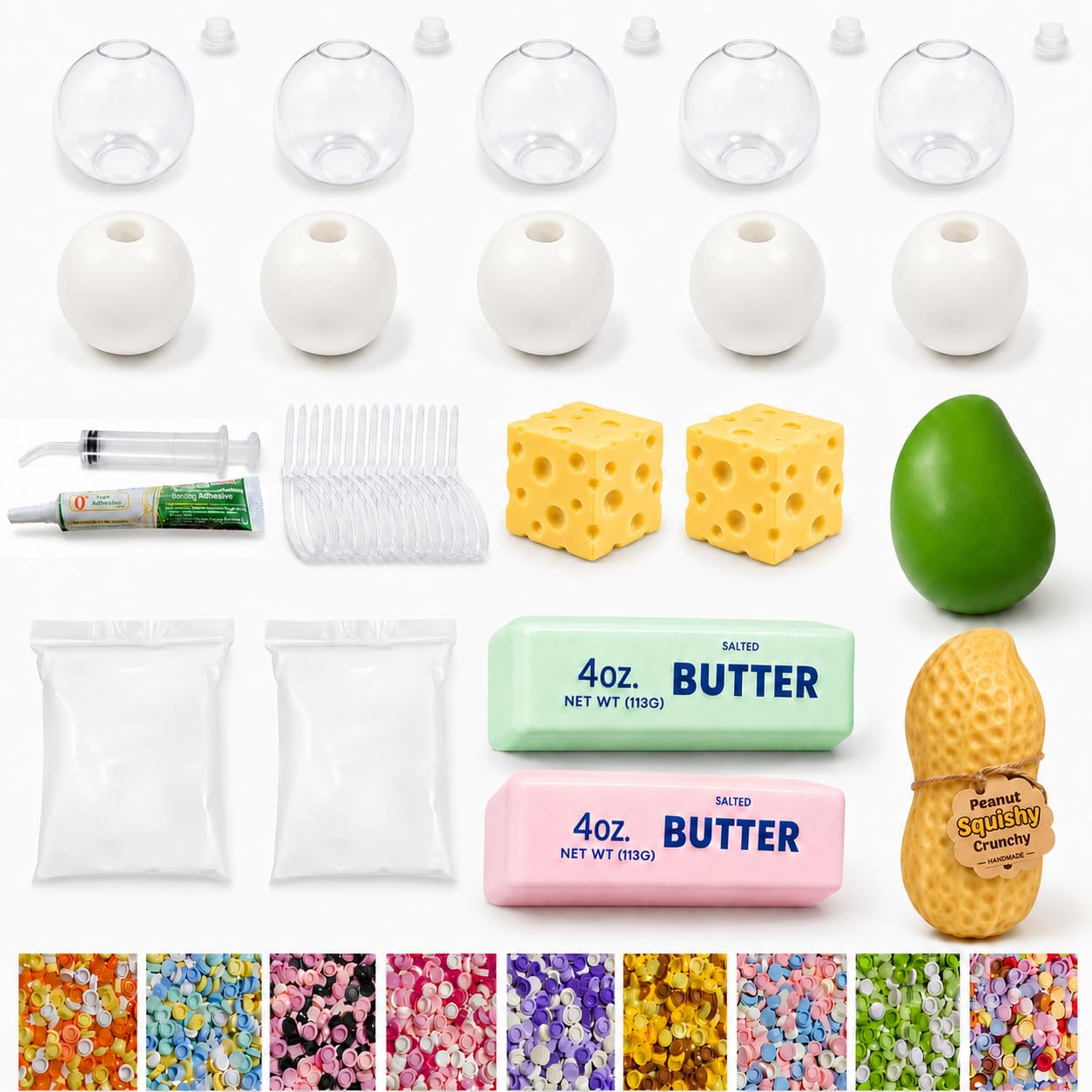 16PCS Squishy Making Kit, DIY Squishy Maker Kit with Cheese Butter Mango Peanut Squishy Skins, Make Your Own Squishies ASMR Stress Ball Making Kit with Plugs, Air Pump and Expander Tool (16pcs) — image 1