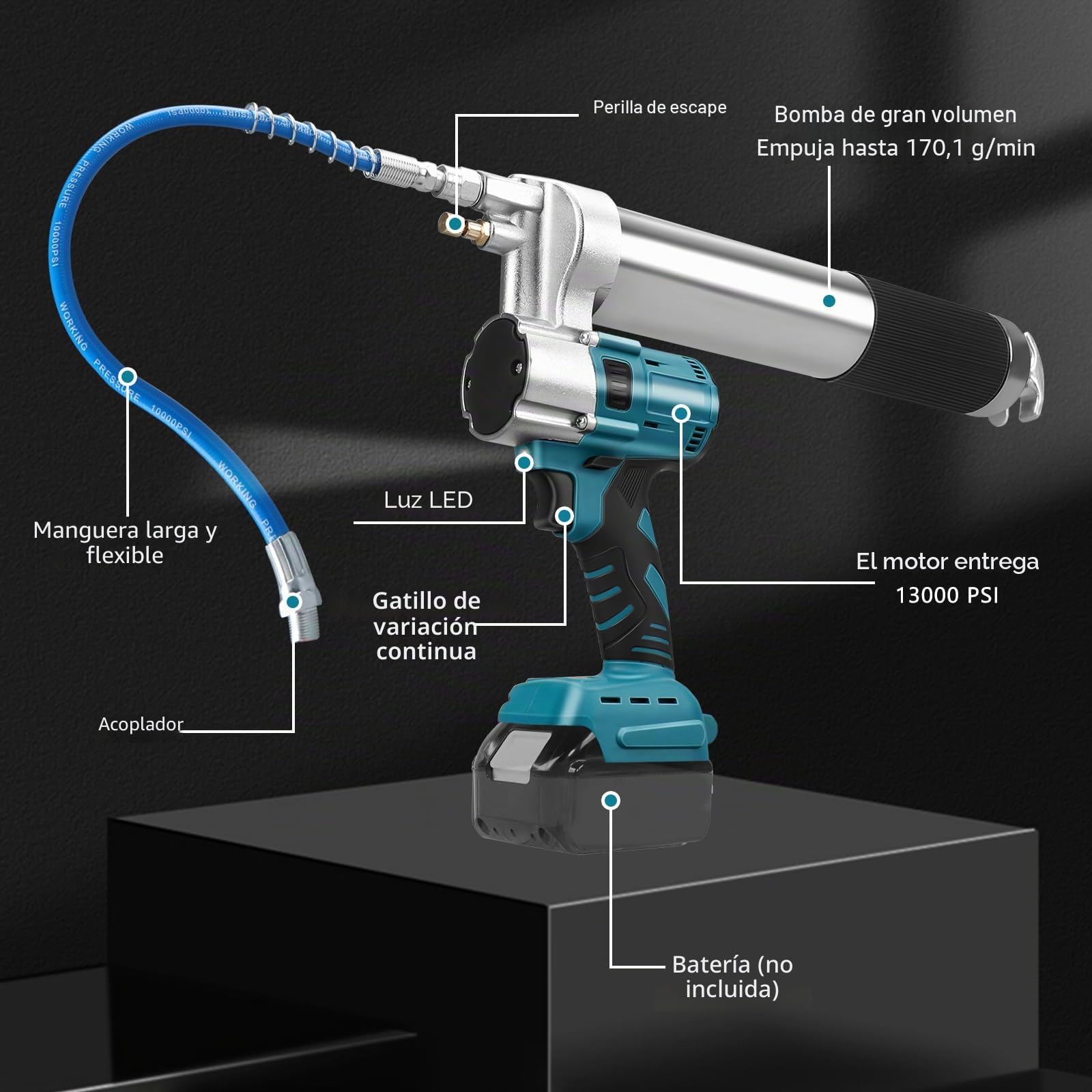 WingFly Pistola Engrasadora inalámbrica para Makita 18 V Batería, 13000 PSI, motor sin escobillas, cartuchos de grasa de 650 ml, para engrasar vehículos y máquinas (sin batería)