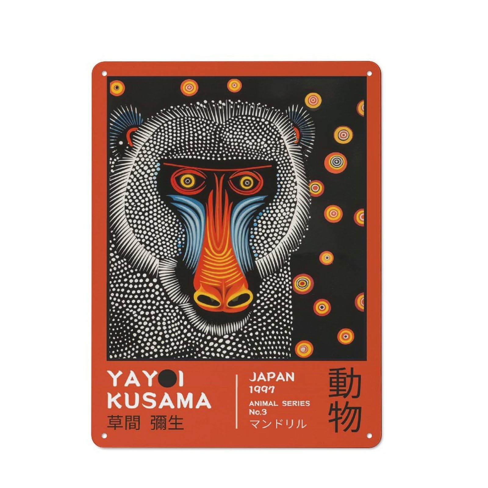 Junmoney Style-14 Yayoi Kusama Mandrill No.3 Exhibition Poster Rustic Metal Wall Decor 40X30cm, Decorative Metal Plaque For Shed, Garden Room, Porch Or Garage