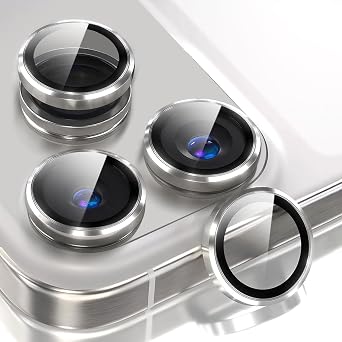 2 Pack Camera Lens Protector for iPhone 17 Pro Max/17 Pro 2025,9H Tempered Glass Scratch Resistant Metal Ring Camera Cover,Case Friendly Camera Screen Protector Accessories,Silver