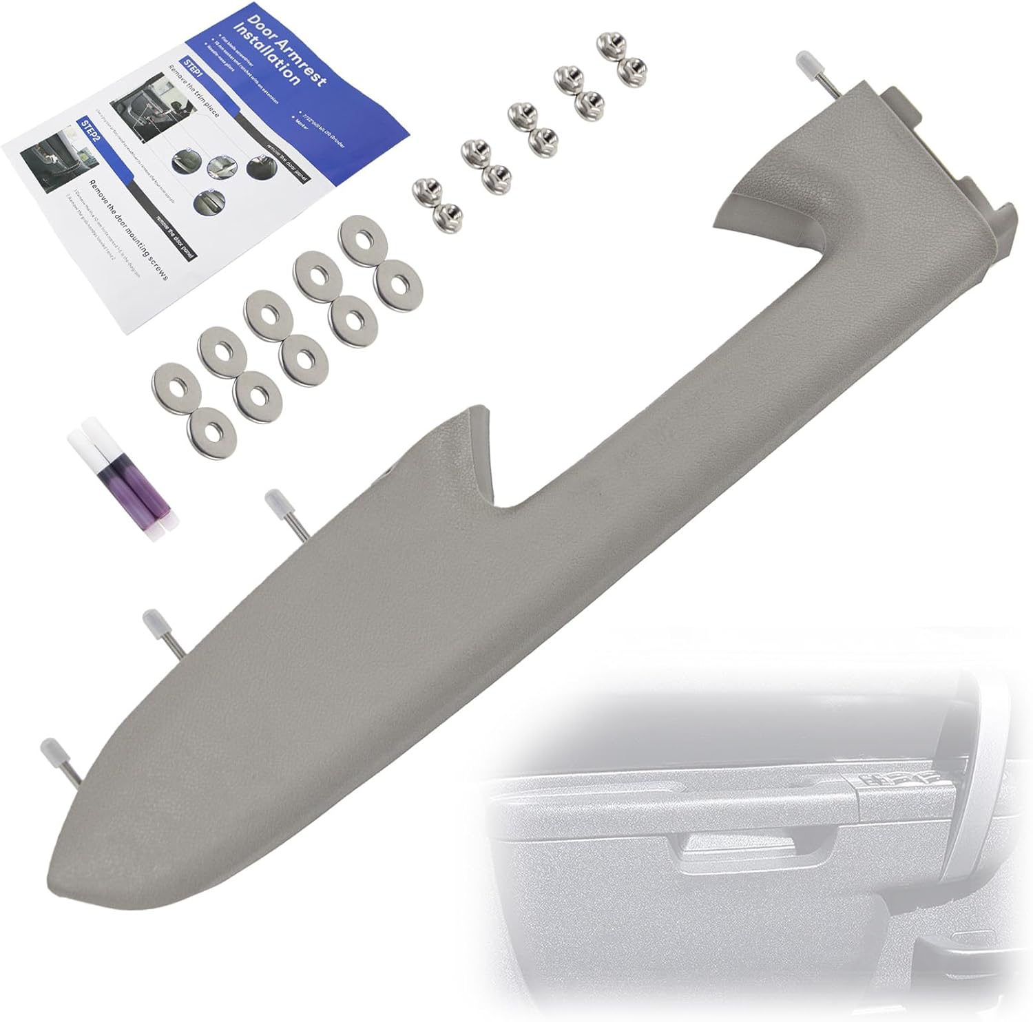 22818466 Front Left Driver Side Door Panel Armrest Repair Kit with Door Release Handle Below Armrest (17 Inch) Gray Compatible with 2010-2014 Chevrolet Chevy Silverado/GMC Sierra 1500 2500HD 3500HD