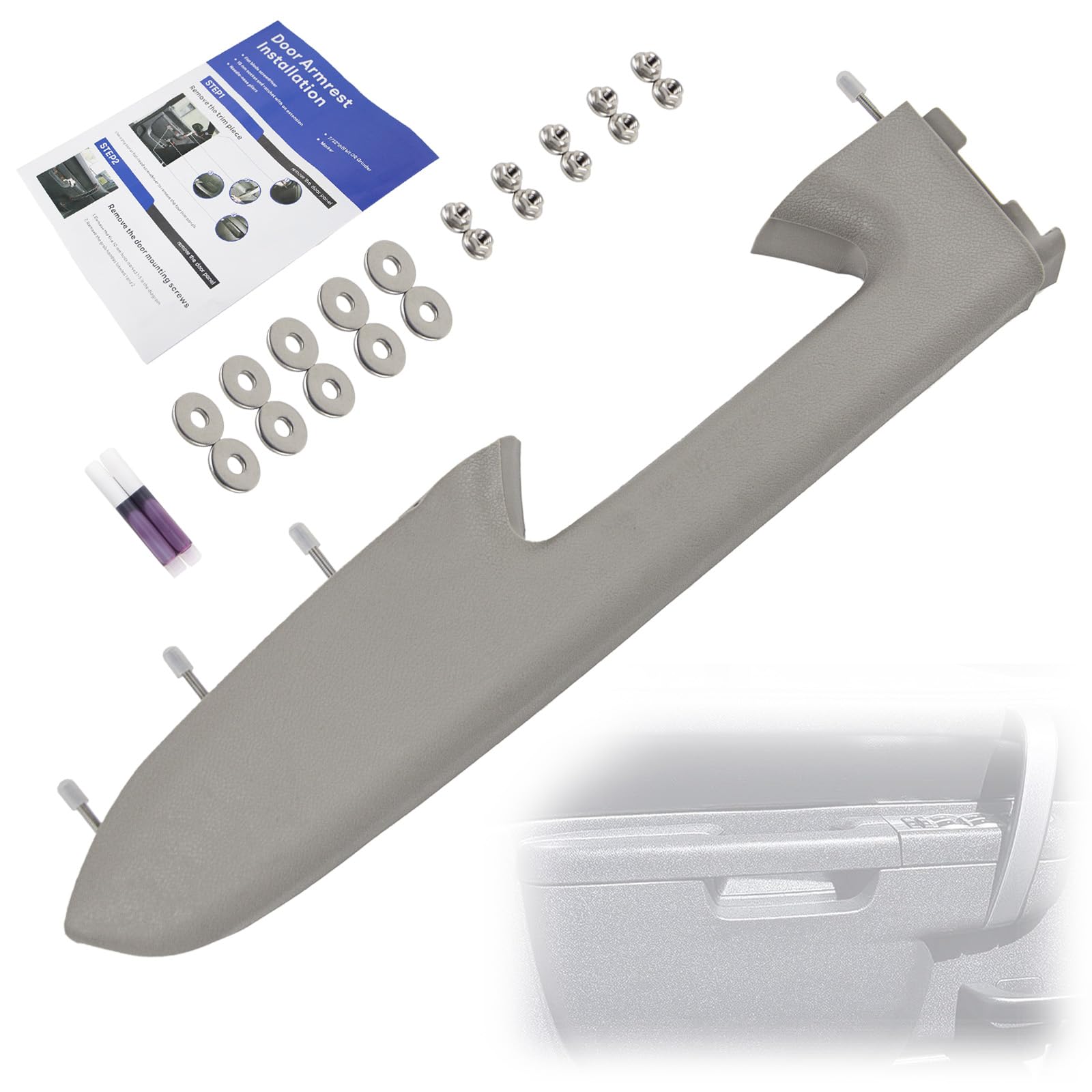 22818466 front left driver side door panel armrest repair kit with door release handle below armrest (17 inch) gray compatible with 2010-2014 chevrolet chevy silverado/gmc sierra 1500 2500hd 3500hd