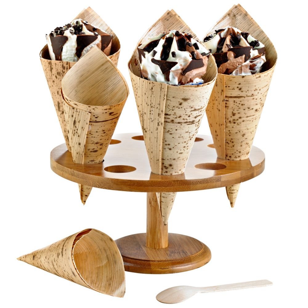 PACKNWOOD 210SBAM10 10 Holes Bamboo Cone and Temaki Display - 4.3 x 0.7in - 2 pcs