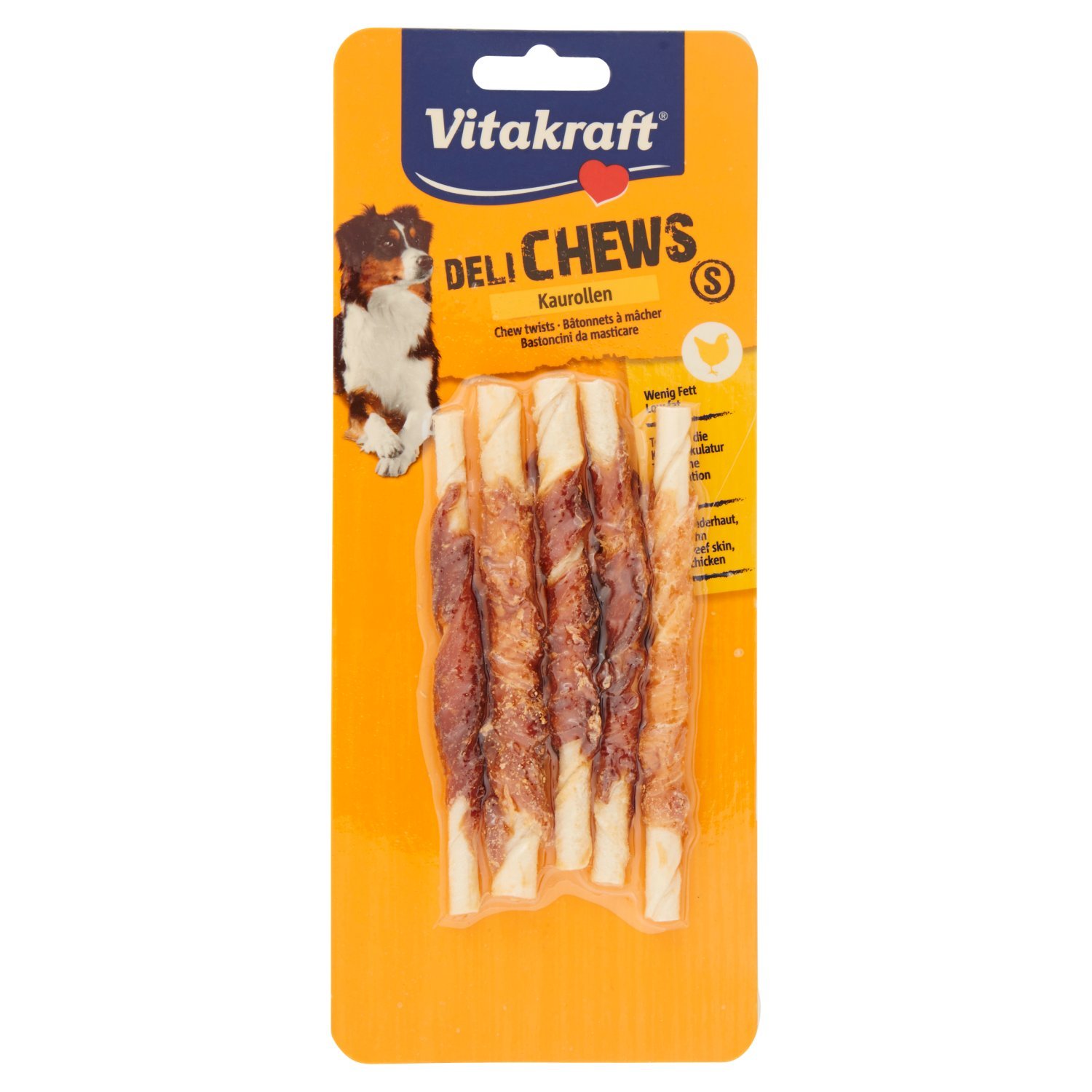 VITAKRAFT - Deli Chews - Bâtonnets À Mâcher Pour Chien - Friandises Chien - Os À Mâcher Au Poulet - En Peau de Buffle Séchée - Taille S - Pack de 5 Bâtonnets Chien
