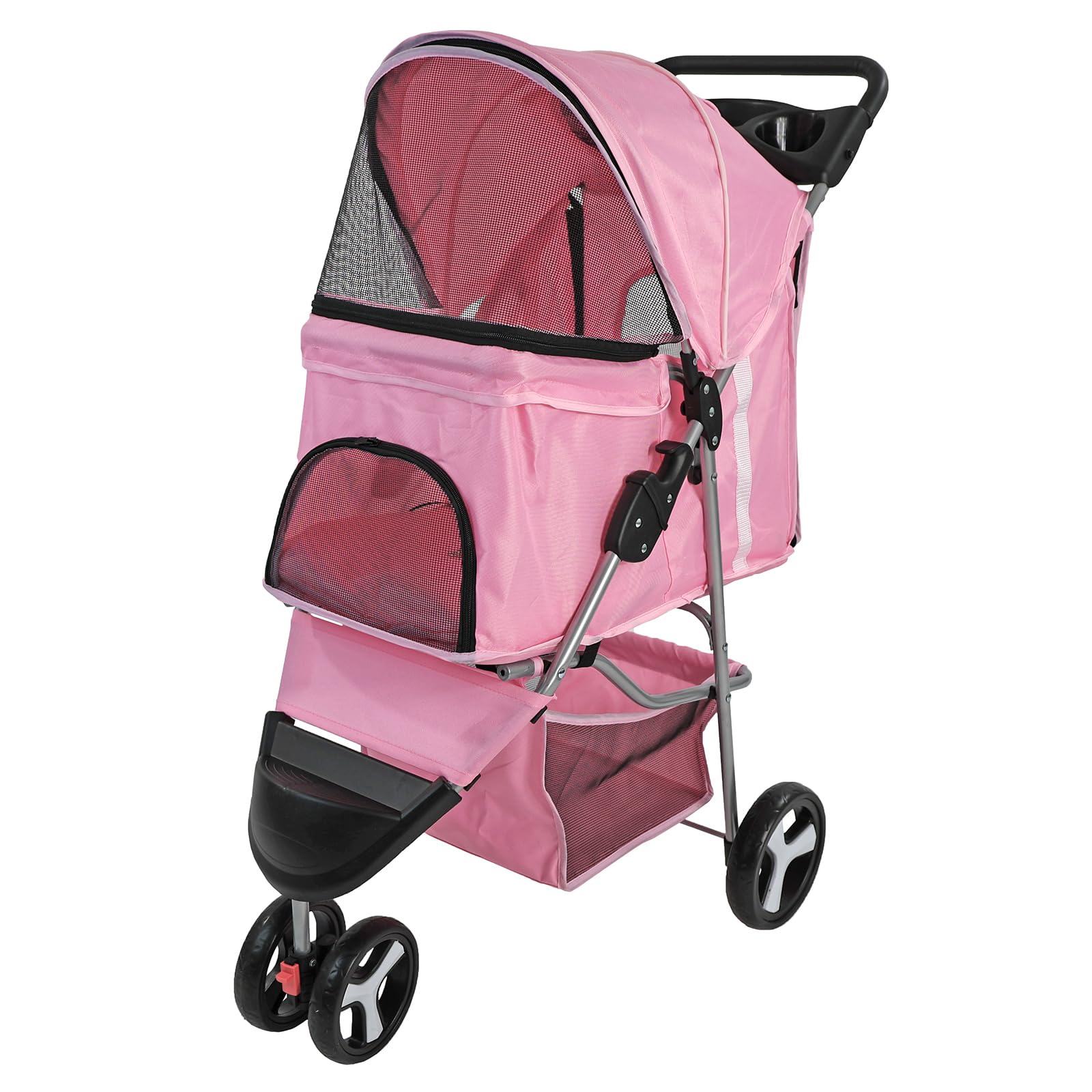 Actiaspet - Foldable Pet Stroller with Weather Protection and Swivel Wheels | 15kg Carrying Capacity (Pink, One Size)