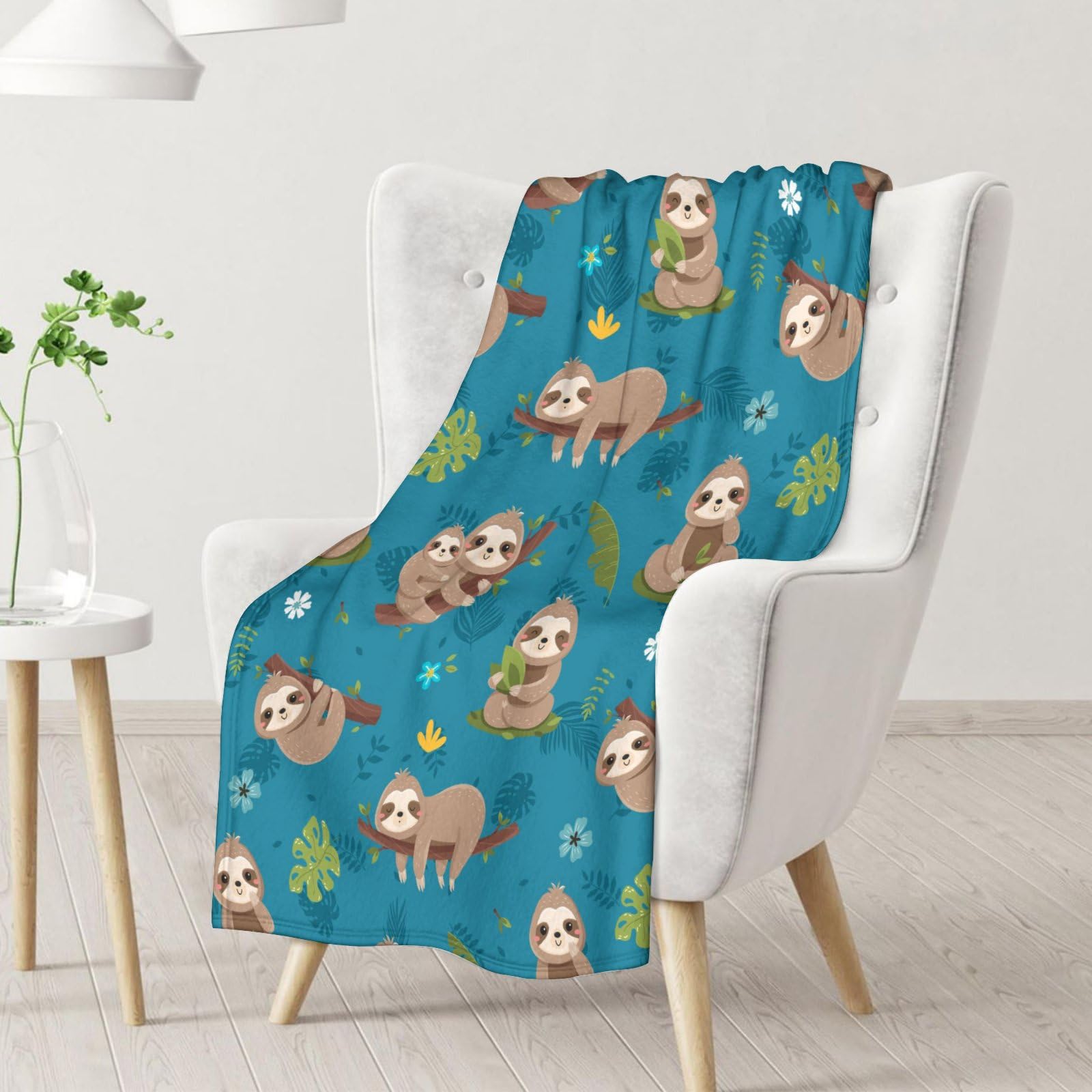 Sloth Blanket Gifts for Sloth Lovers - 30x40 Inches Lap Size - Soft Furry Plush Throws - Teal Cute Blankets for Bed