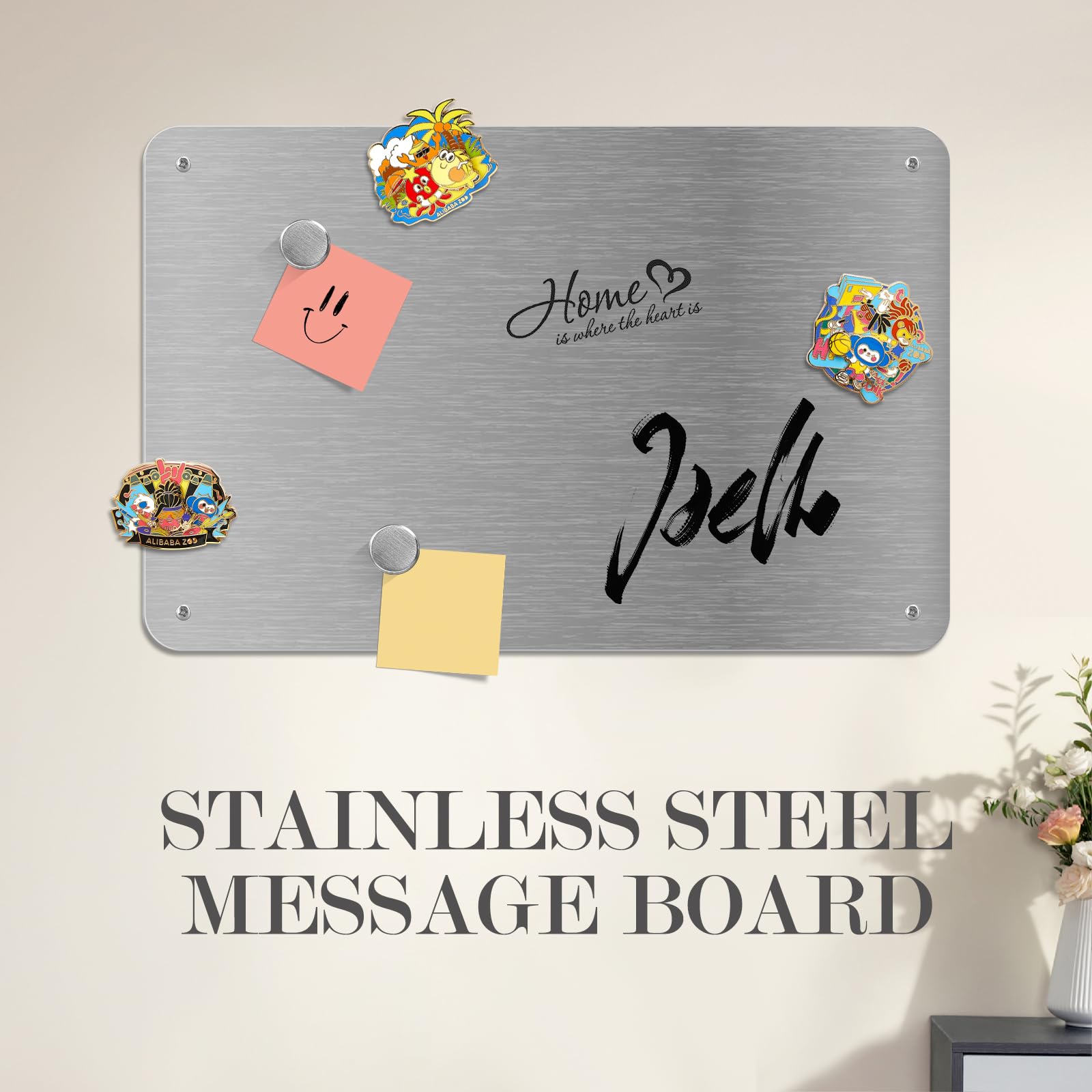 YedZen 2Pcs 44.5x29cm Magnetic Board for Wall Stainless Steel Magnetic Notice Board to Display Spice Jars Photo Note Magnetic Letter Number - Image 2