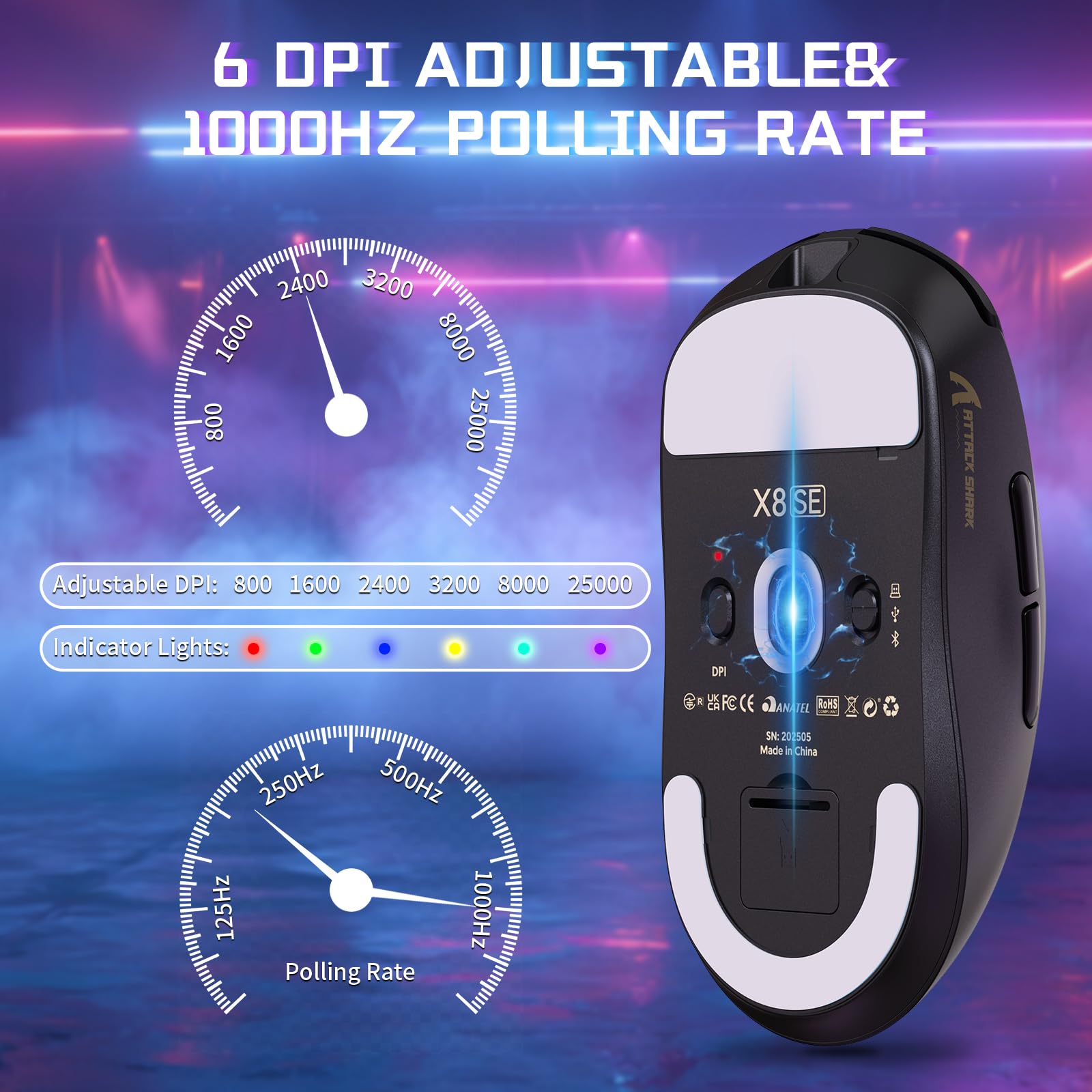 MAMBASNAKE X ATTACK SHARK X8SE 55g Mouse da gioco wireless ultraleggero-Fino a 25000DPI,sensore PAW3311,Tri-mode BT/2.4G/USB-C,80 milioni di clic,accelerazione 40G,500mAh,driver web,per Win/Mac-Nero