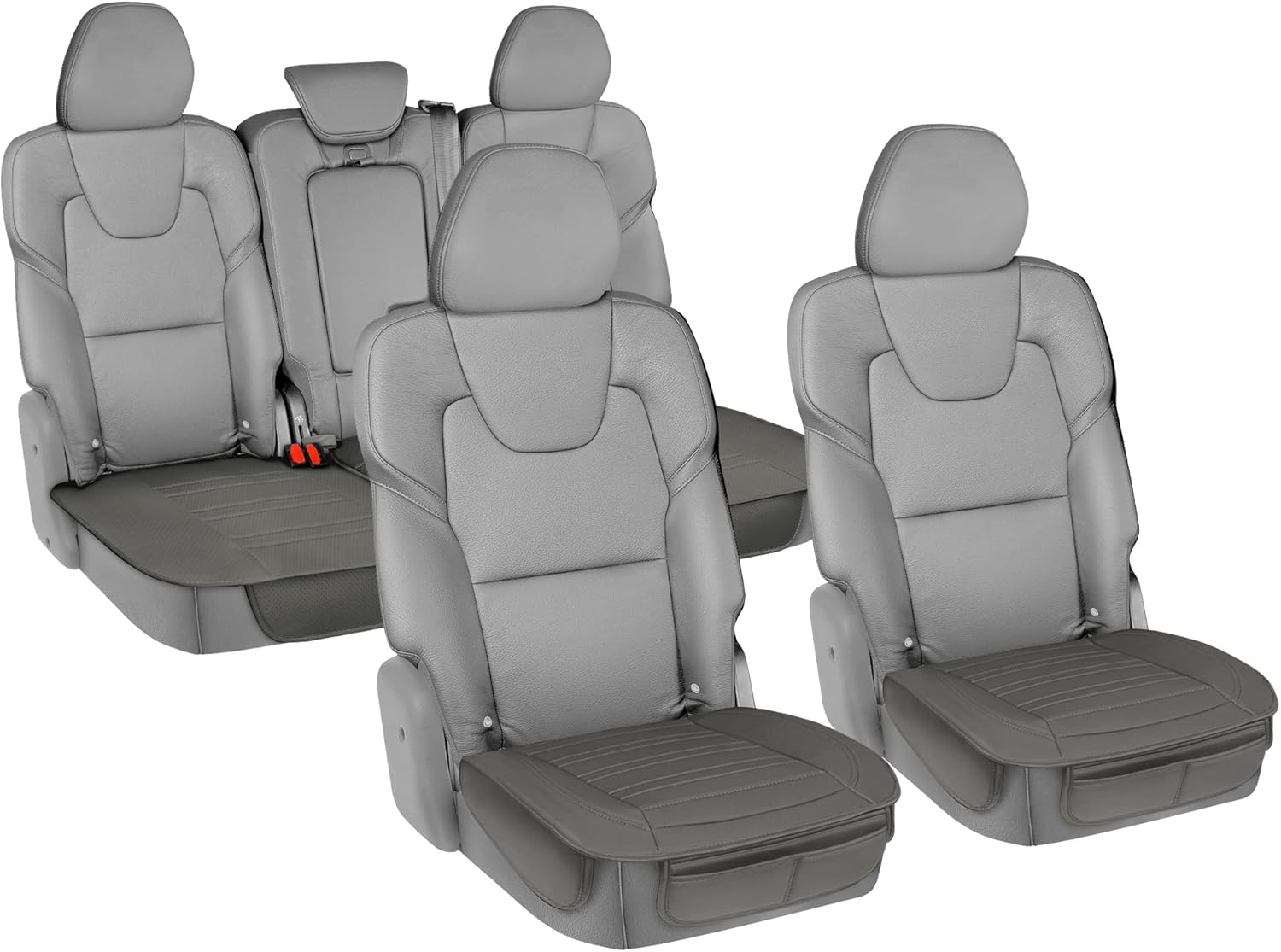 Motor Trend Car Seat Covers for Front & Rear Full Set - Nappa Leather Seat Protectors for Cars, Trucks & SUVs - Gray Automotive Seat Covers with Storage Pockets - Durable Bottom Cushion Protection