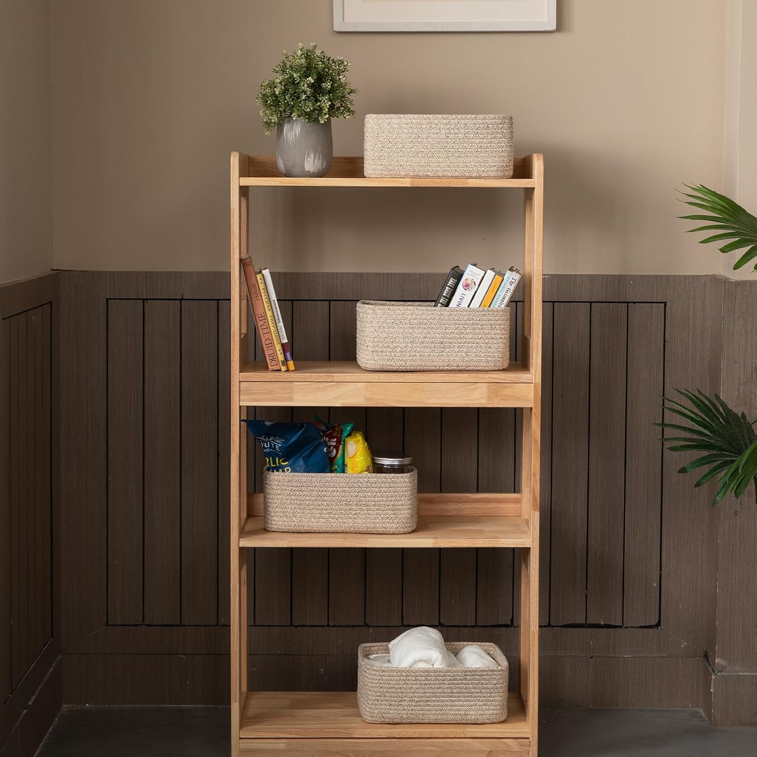 4 Pack Small Storage Shelf Baskets for Organizing, Mini Woven Rope Storage Bins for Towels, Cute Decorative Closet Organizer，Baby Nursery, Gift Empty Baskets -13''Lx8.66''Wx5.11''H-Brown - Image 2