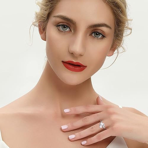 Miniatura 5 de JO WISDOM Anillo de perlas, plata de ley 925, circonita cúbica, anillos para mujer con dos perlas de 0.276in, perla cultivada en agua dulce blanca,