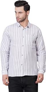 FEBRi Cotton Stripes Casual Shirt for Men | Striped Casual Shirt | White and Color Stripes Price In India