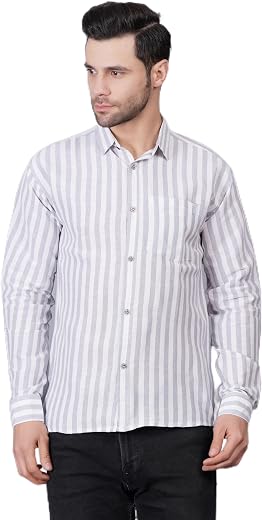 FEBRi Cotton Stripes Casual Shirt for Men | Striped Casual Shirt | White and Color Stripes