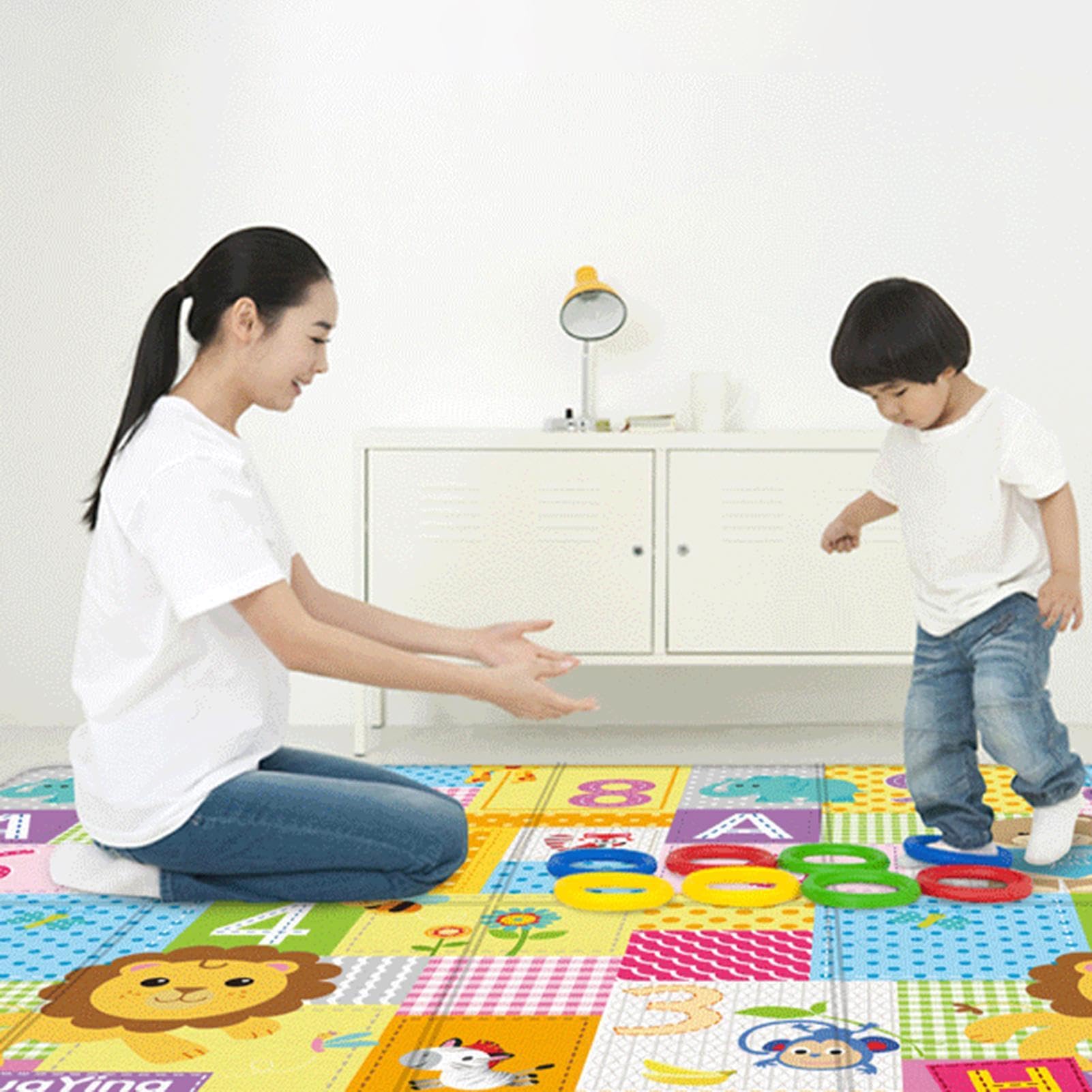 Tapis De Jeu pour Nt Bebe Double Face Appliquer À L'intérieur Et L'extérieur Non Toxique 180x100cm Tapis De Sol XXL en Mousse Epais Pliable Reversible Imperméable