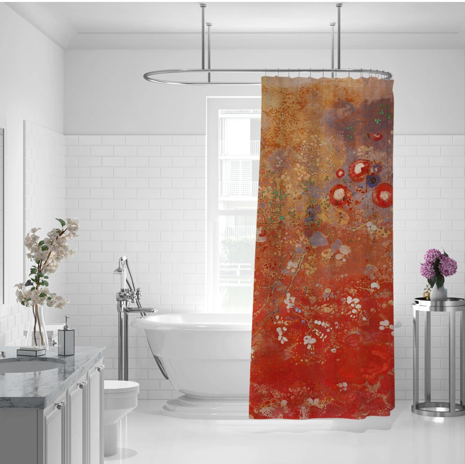 Odilon Redon Cortina de ducha Simbolismo Pintor Cortinas de ducha Cortinas de baño rojas Lavable a máquina Cortina de baño de secado rápido Ganchos 240x180 cm