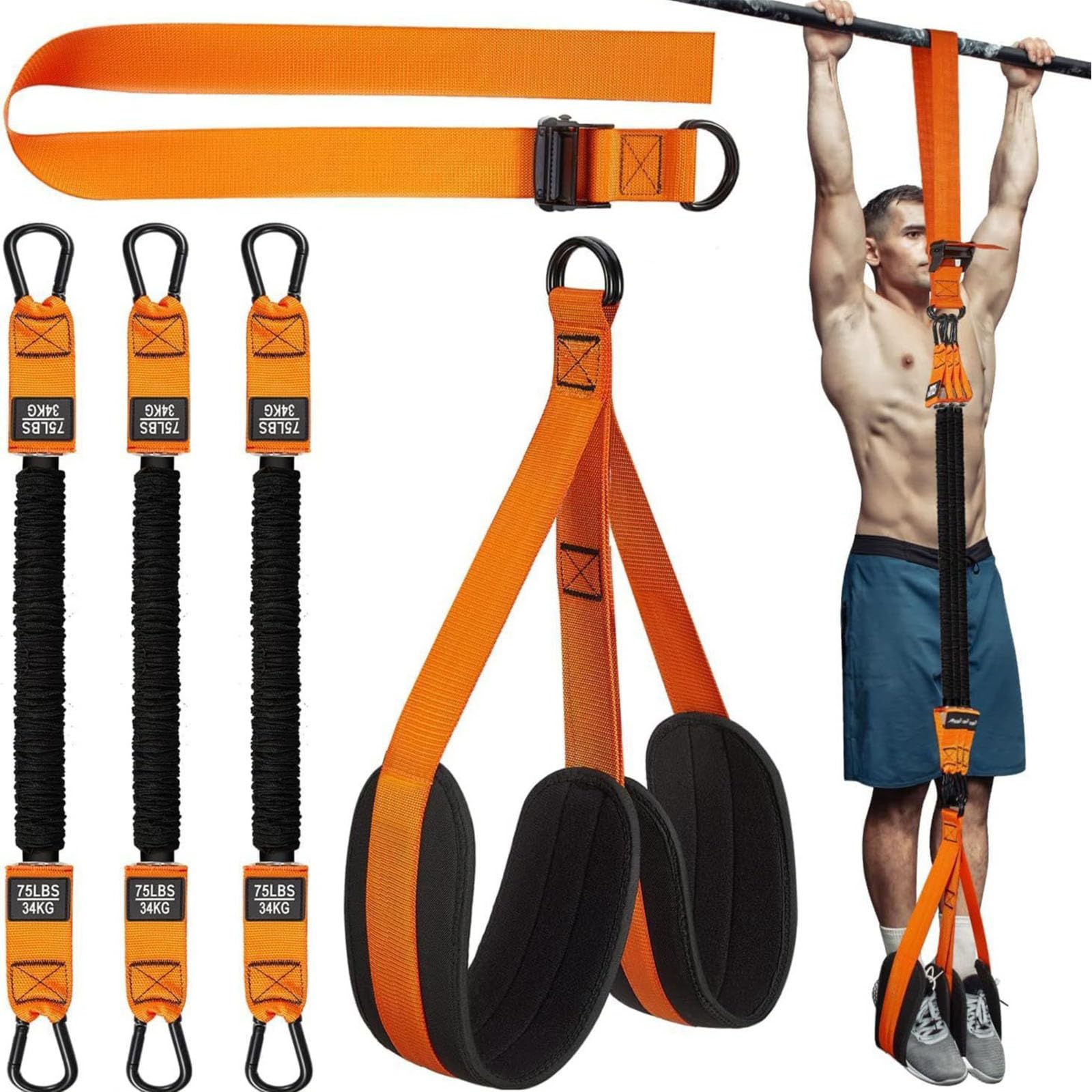 Pull Up Assistance Bands – Heavy Duty Adjustable Resistance Band with Fabric Foot/Knee Rest for Pull Up Bar, Strength Training & Home Gym Workout (Yellow, 225 LBS)