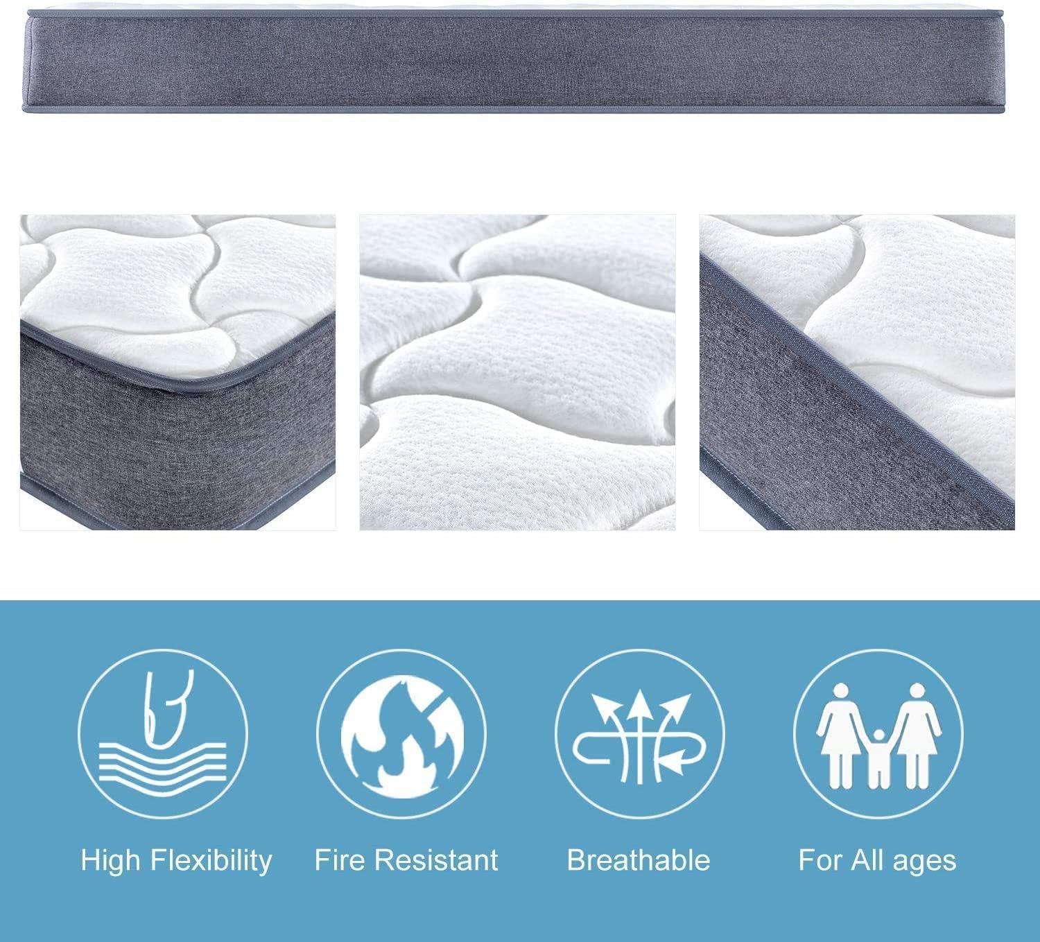 DEWINNER Matelas 140x200,Matelas a Ressort ensachés 20cm Épaisseur,7 Zones Ergonomique, Hypoallergénique,Soutien Optimal(140x200x20cm)