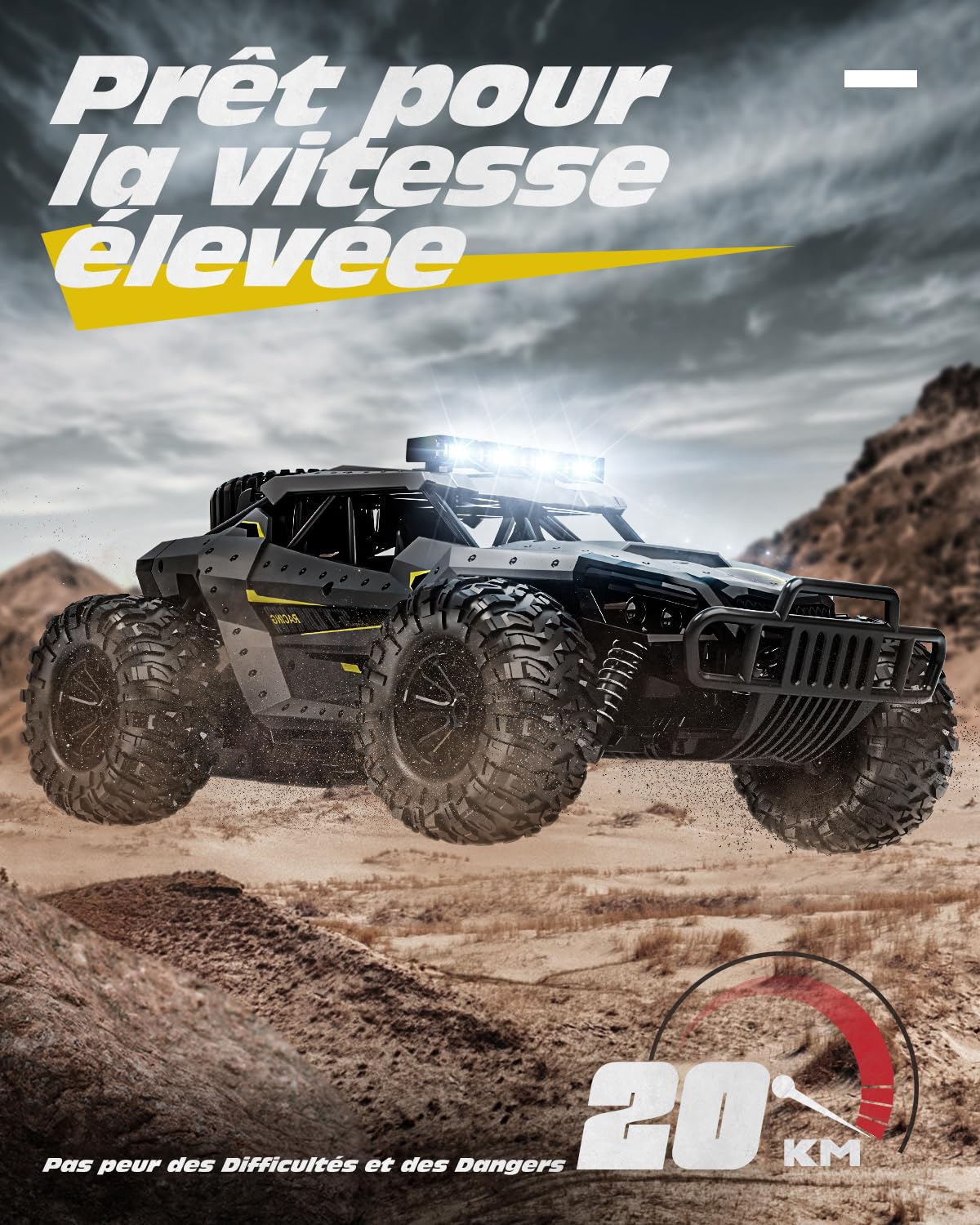 Tecnock Voiture Télécommandée 2,4GHz 1/16 RC Tout-Terrain - Jouet électrique avec 2 Piles, 60 Min de Lecture et Phare LED - Cadeau pour Enfants et Adultes