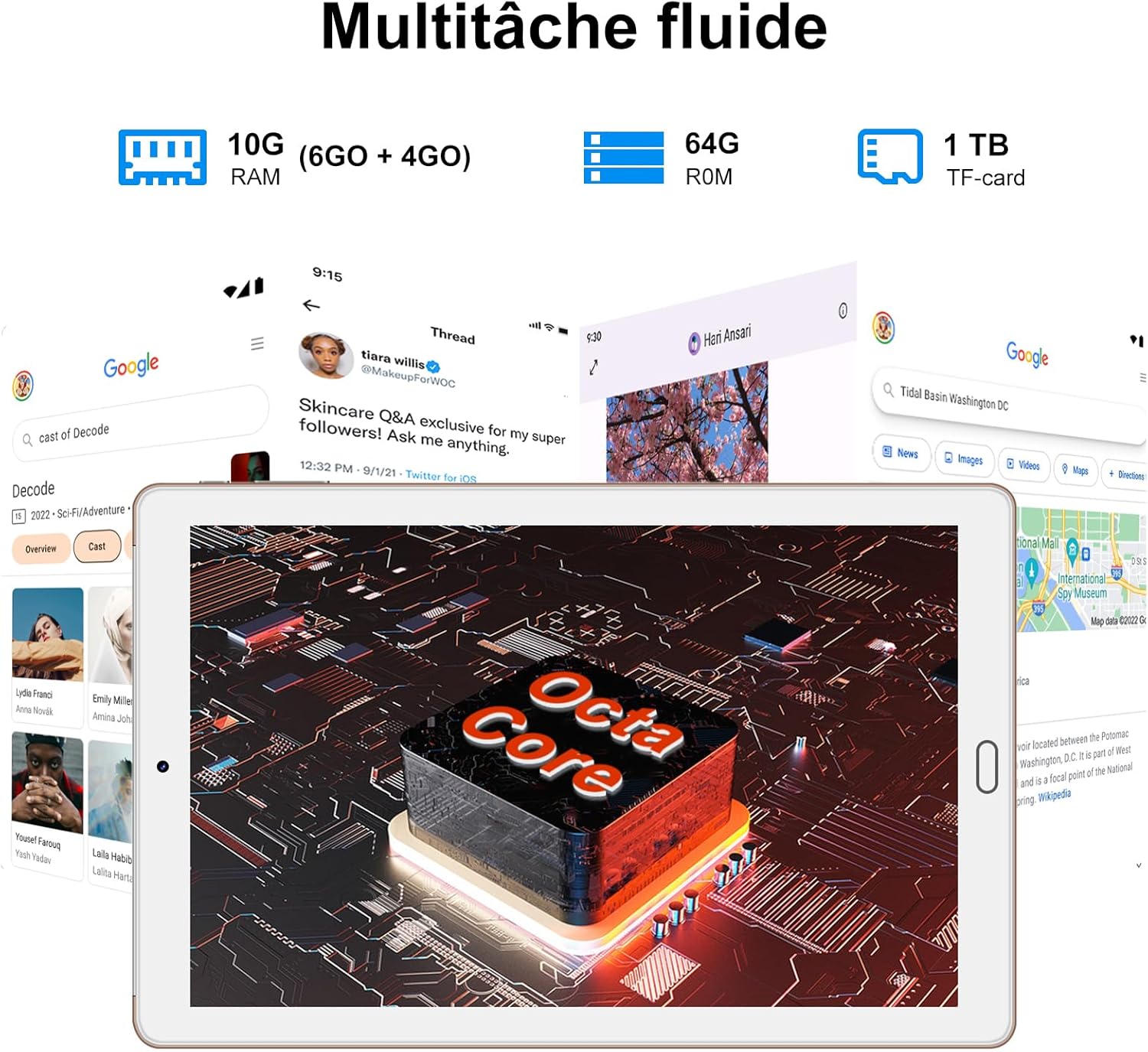 Tablet 10 Pulgadas, 10GB RAM + 64GB ROM Ampliable 1TB, Android, WiFi 5G/2.4G, Octa-Core 2.0GHz, 6000mAh, Cámara 5MP+8MP, Cuerpo Metálico, GPS, BT 5.0, USB-C – Oro 3