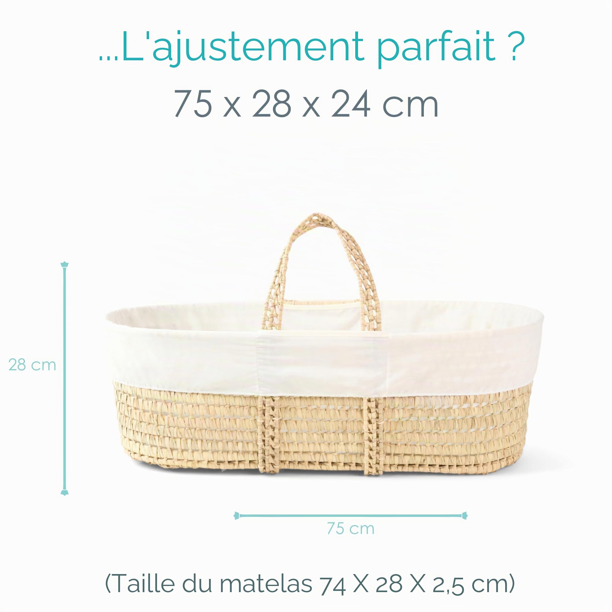 Clair de Lune Couffin Scandi Palmier 75 x 28 cm Blanc