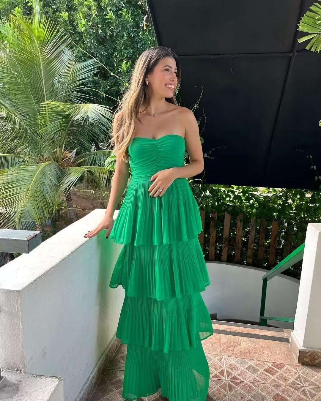 Strapless Prom Dresses for Women 2026 Tiered Bridesmaids Dresses Chiffon Ruffle Sweetheart Formal Party Gown