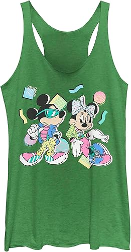 Disney Classic 80s Minnie Mickey Women's Fast Fashion Racerback Tank Top, Envy G
