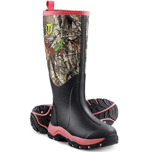 TIDEWE Hunting Boot for Women, Insulated Waterproof Durable 15" Women's Hunting Boot, 6mm Neoprene and Rubber Outdoor Boot Realtree Edge Camo（Green Size 9）