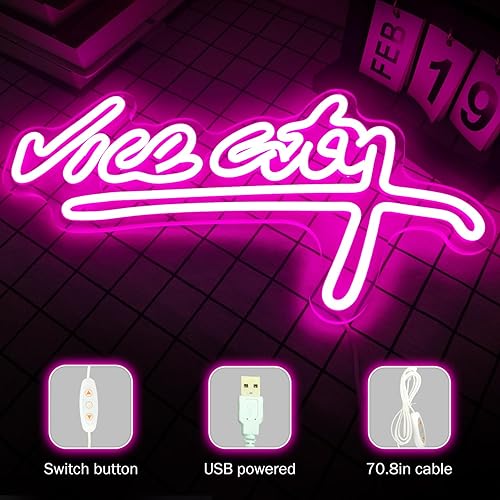 Miniatura 2 de Letrero de neón de Vice City para pared, letreros de luz rosa para sala de juegos, dormitorio, bar, fiesta, decoración de pared, letras de neón para