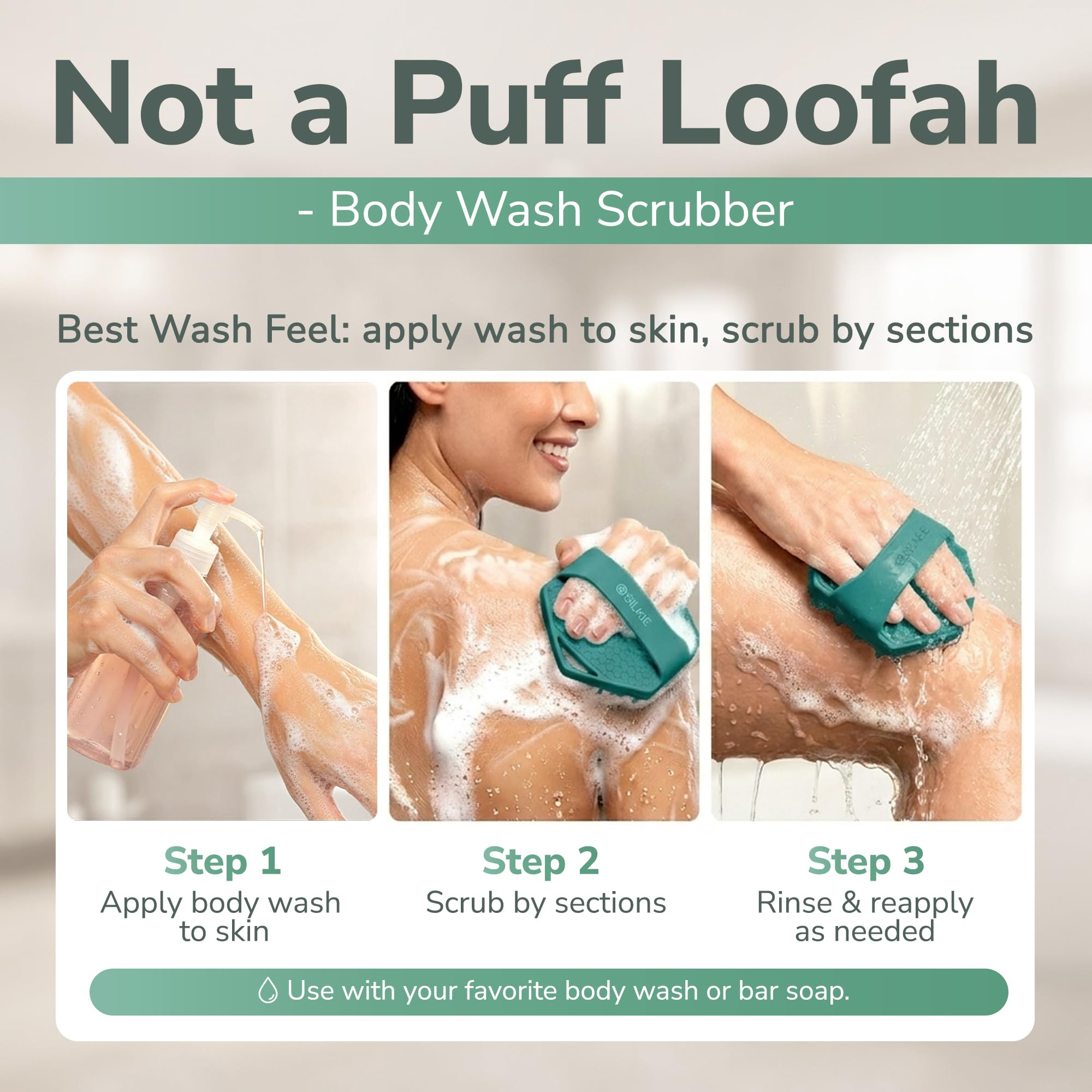 SILKLE Limpiador corporal de silicona, cepillo de baño exfoliante y limpiador de piel, esponja de ducha para exfoliación corporal suave y lavado, herramienta de cuidado de silicona para un renovado y