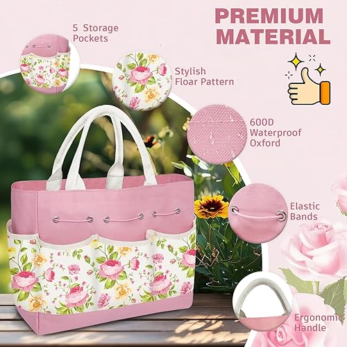 Miniatura 4 de Juego de 22 herramientas ergonómicas de jardín para mujeres, kit de herramientas de mano de alta resistencia, incluye práctica bolsa de mano,