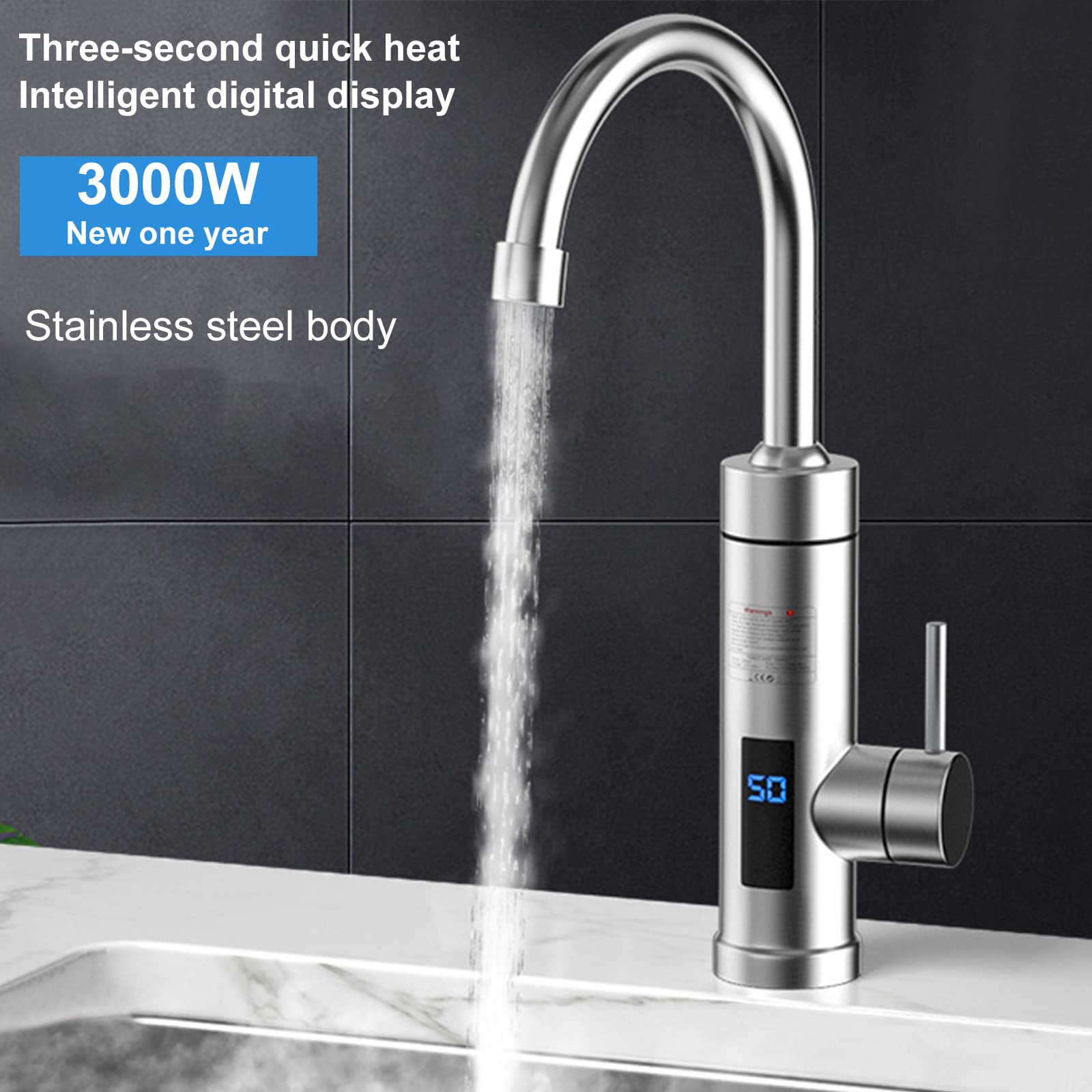 Grifo Electrico Agua Caliente, 220V 3000W Grifo Calentador de Agua Instantanea 360° LCD Torneira Electrica Agua Quente Grifo Cocina Agua Caliente Electrico para Cocina Jardín Baño Caravana Camper